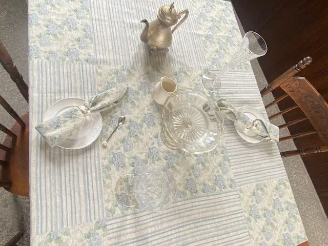 Blue Hydrangea Stripe Patch Collection - 100% European Linen