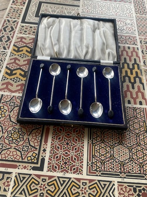 Vintage Set 6 Coffee Bean Spoons (Black)