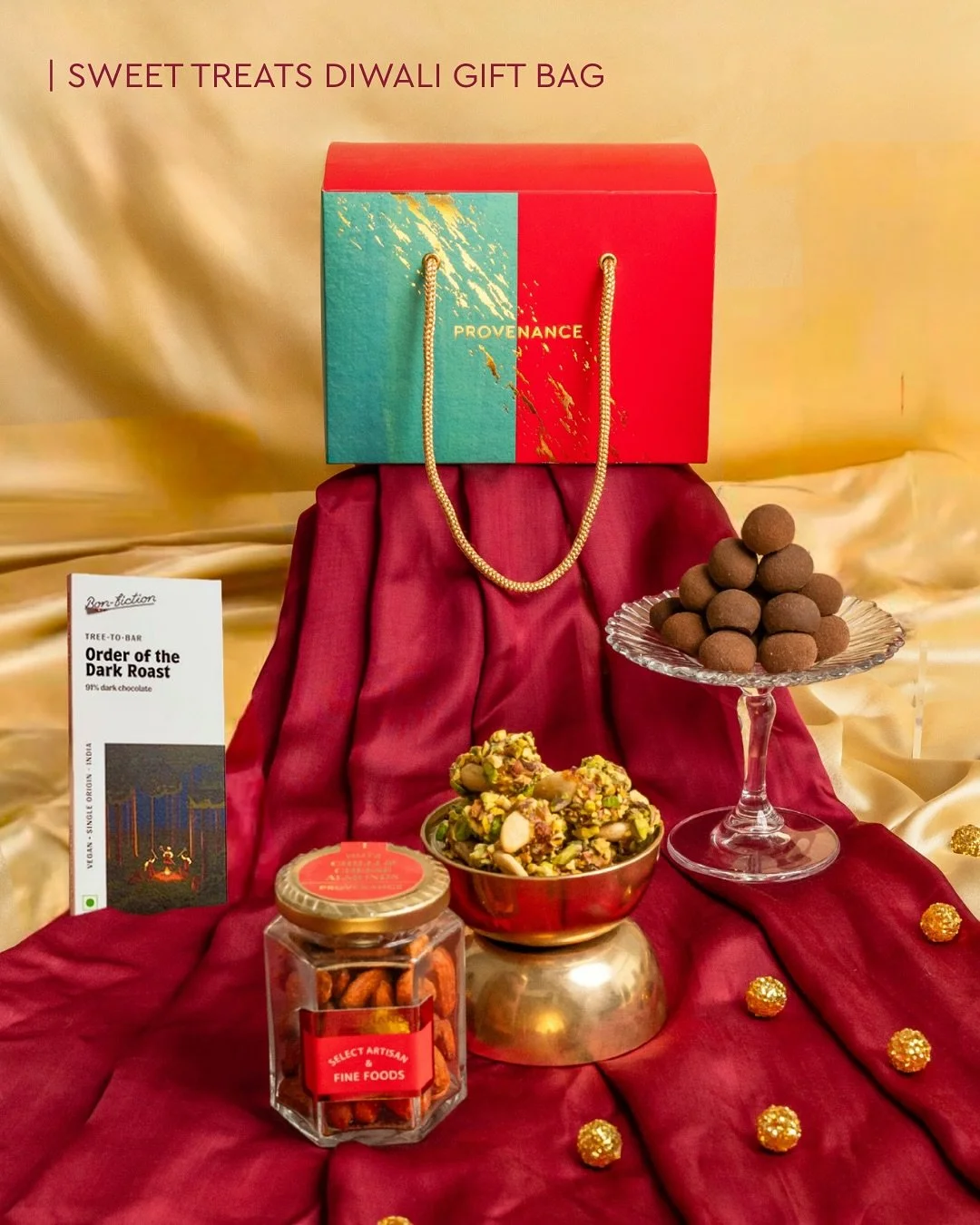 Celebrate Diwali with our festive Gift Bags, brimming
with artisanal snacks and delectable confections.
Each bag carries the joy and sweetness of the
season, making it the perfect treat to share with loved
ones.
Available in store, online and on Sw