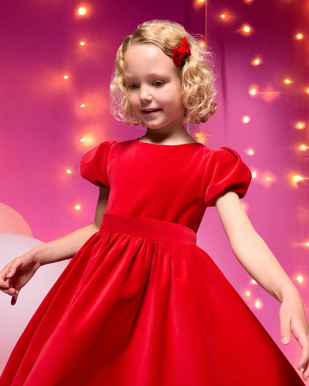 Crafted in plush red velvet, this dress moves beautifully with every step - quietly striking, endlessly elegant. ✨ Detailed sleeves and a marked waist bring a touch of magic to every celebration.​

Discover our elegant party dresses, available in sto