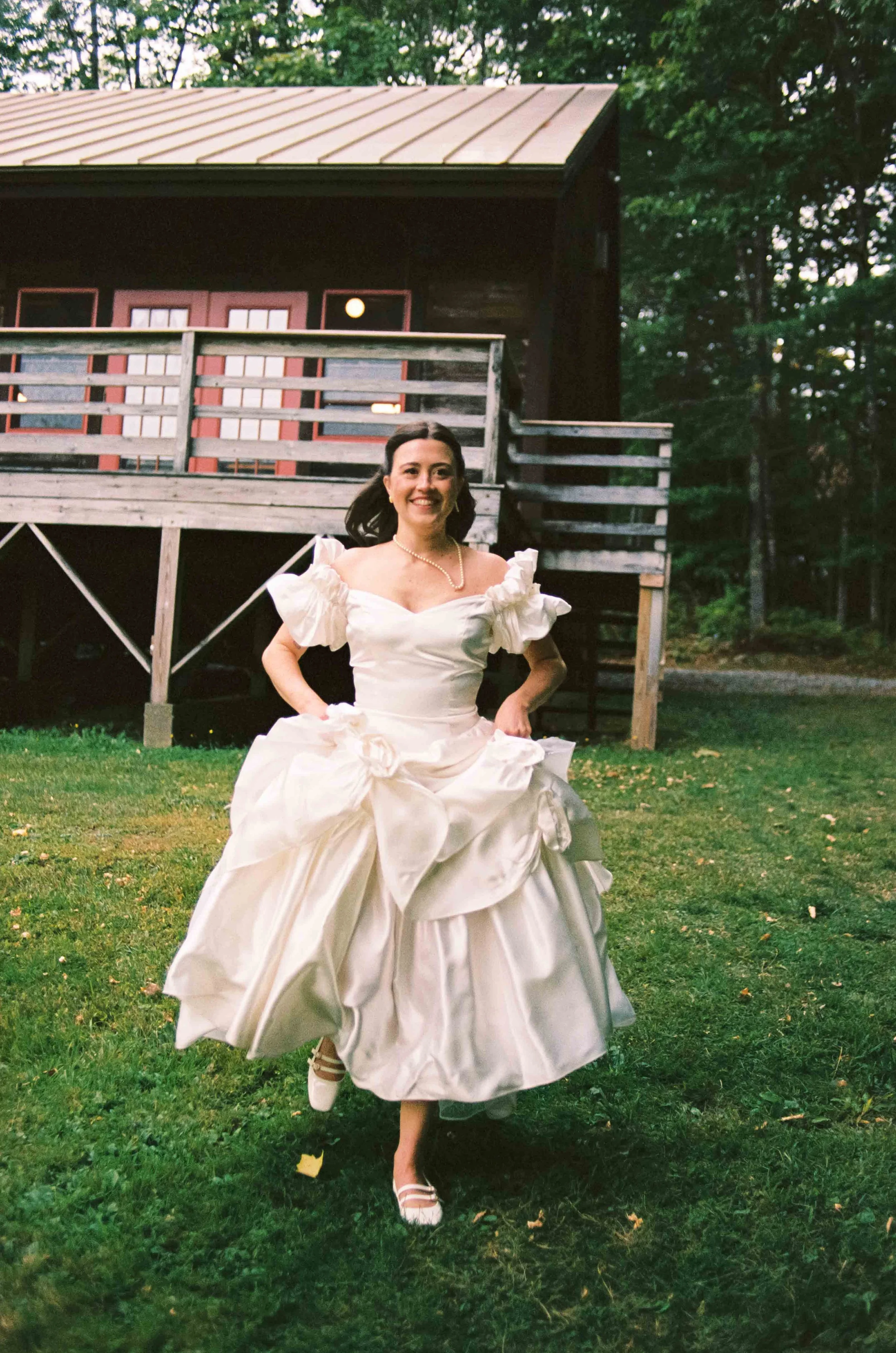 Bride running towards her groom