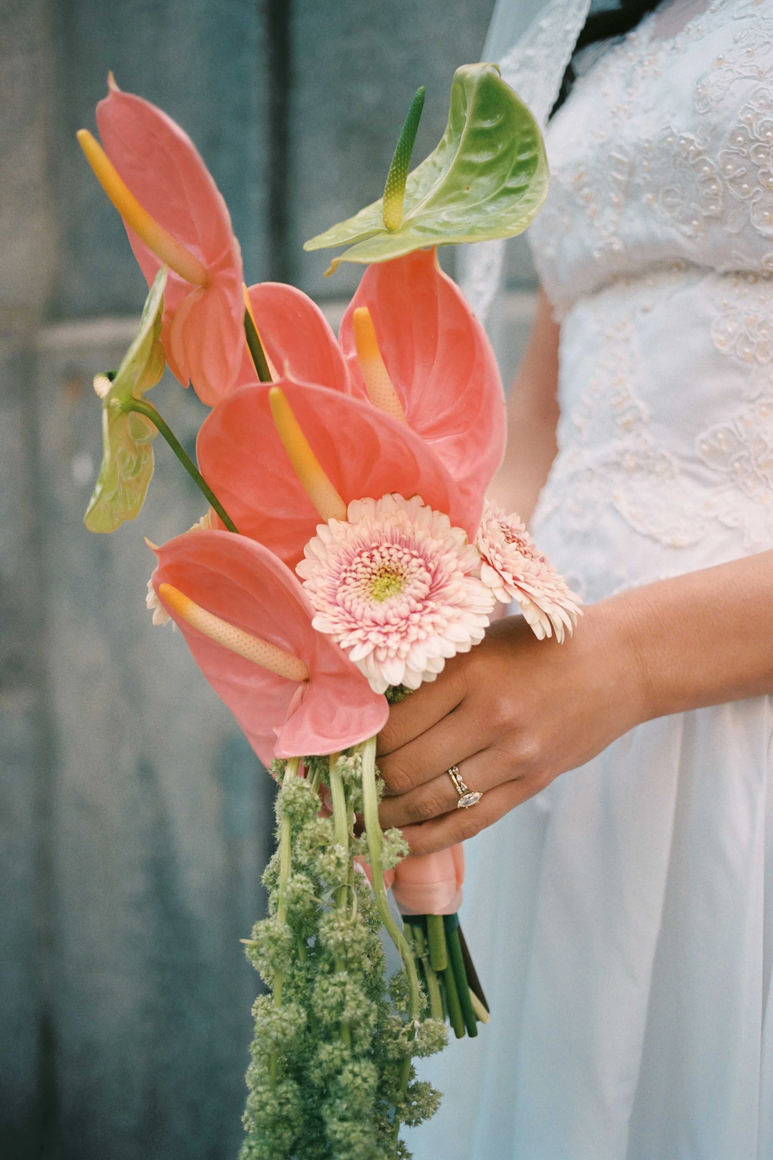 Pink and green wedding bouquet