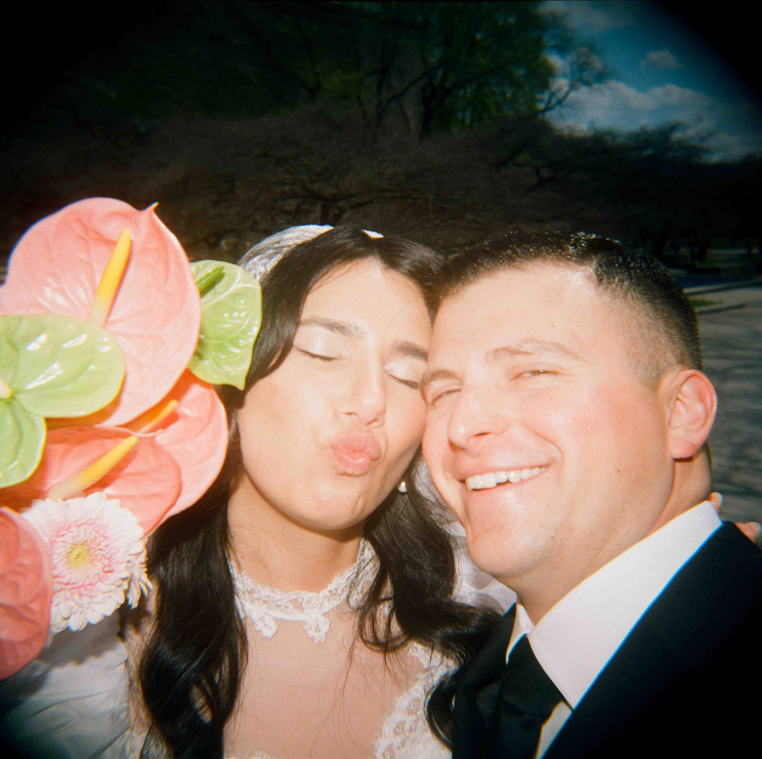 Selfie of a Chicago wedding couple on their wedding day