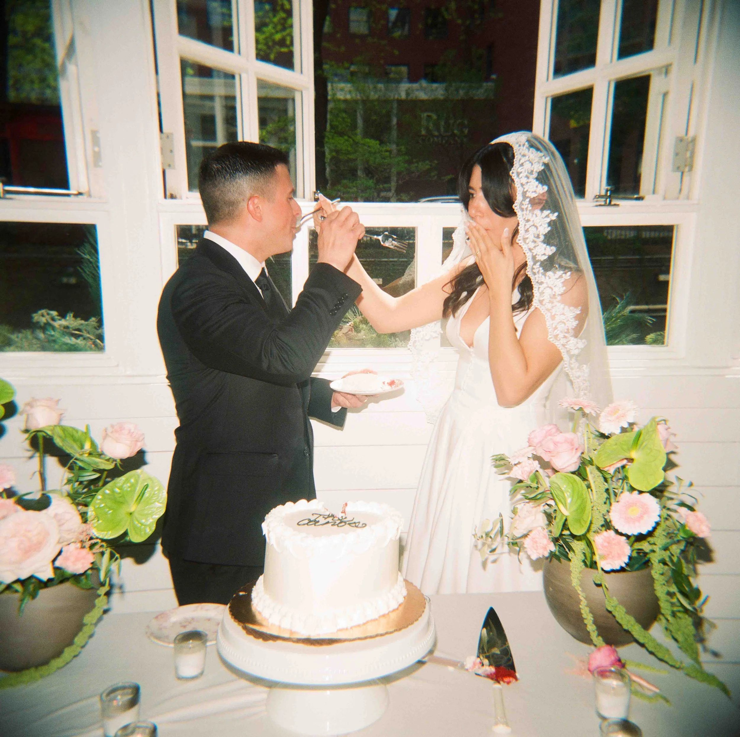 Cake cutting at Nonnina's for a Chicago Elopement