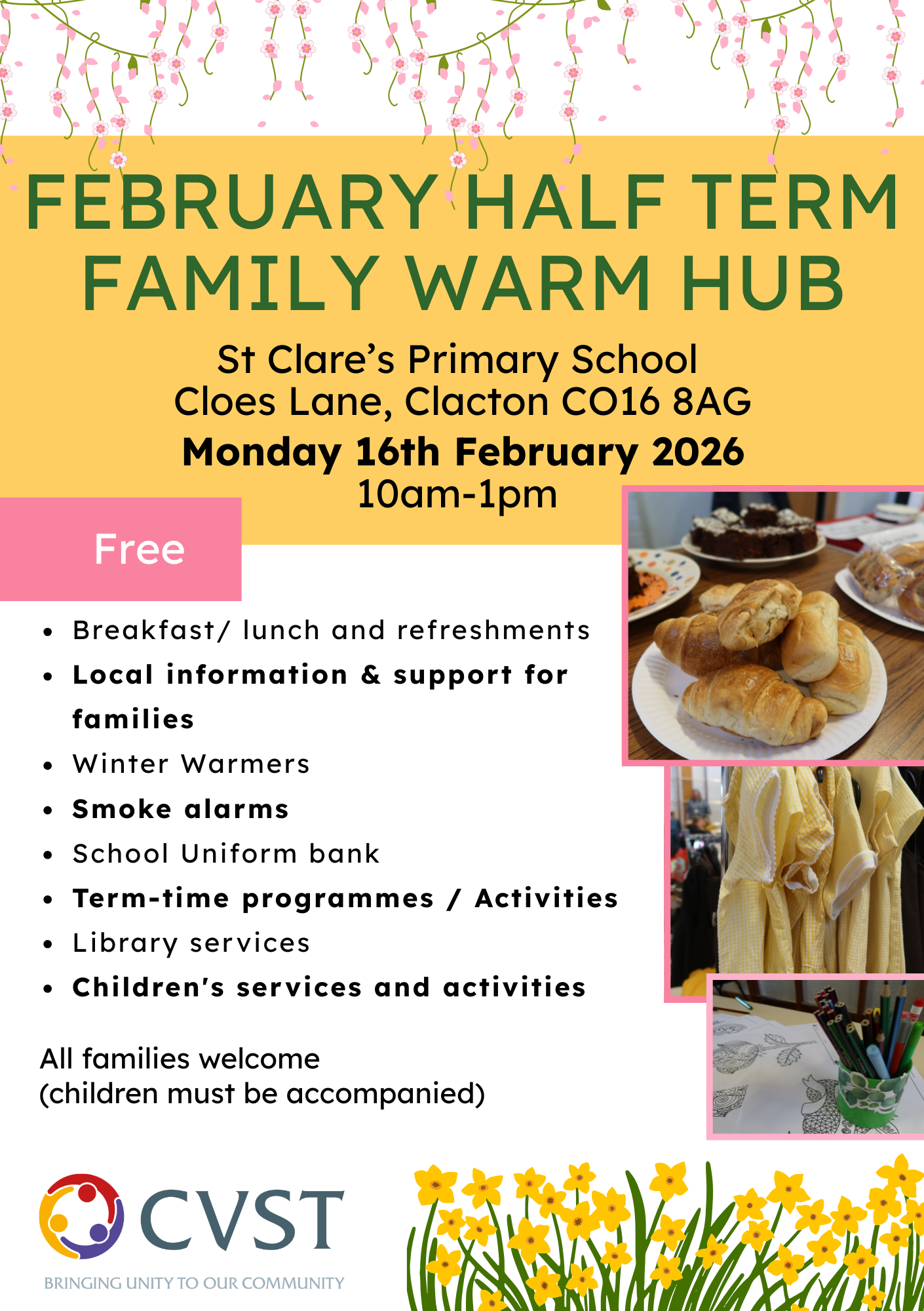 February Half Term Family Warm Hub - Monday 16th February 2026 - CVST poster