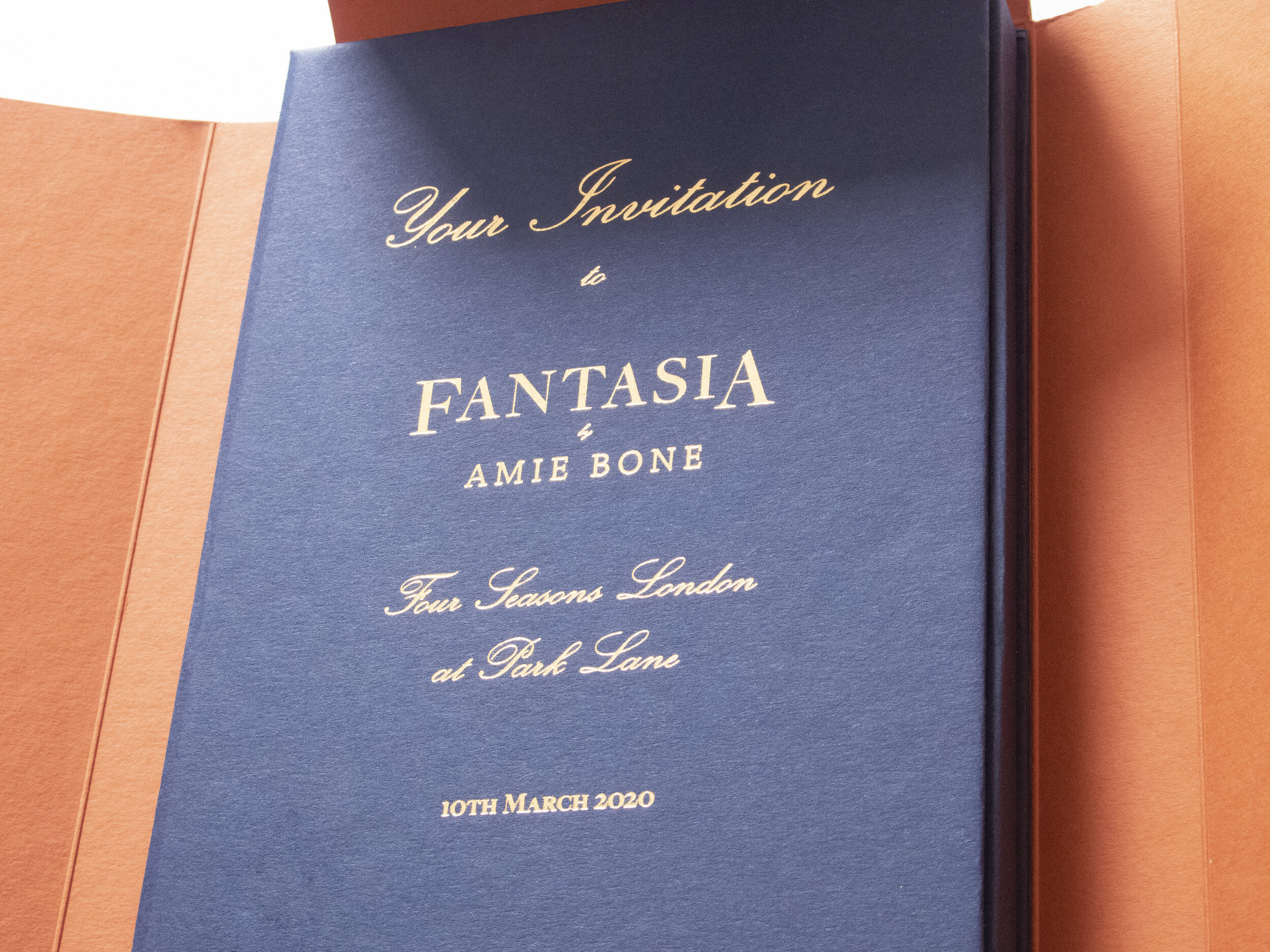 Luxury boxed invite for a prestigious floral event amie bone fantasia.