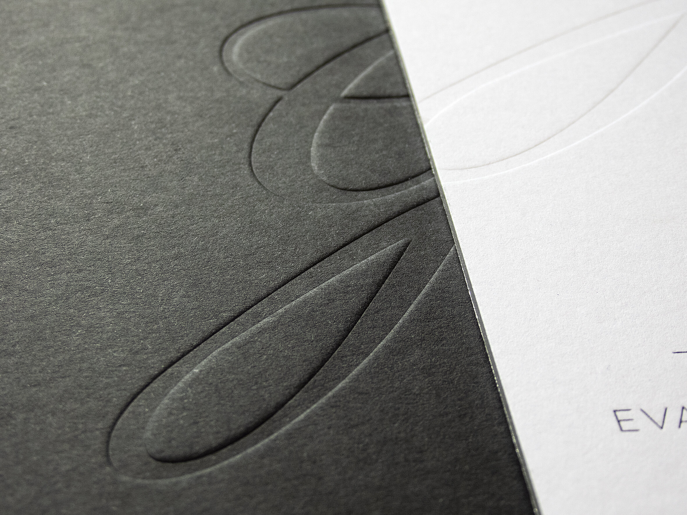 debossed invitation detail, silver edge