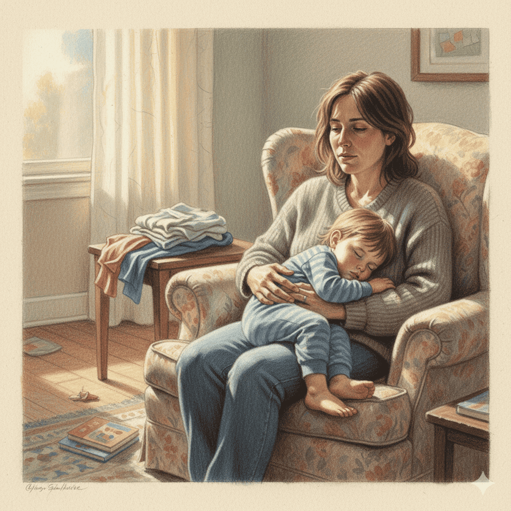 Overstimulated ADHD mother experiencing sensory overload