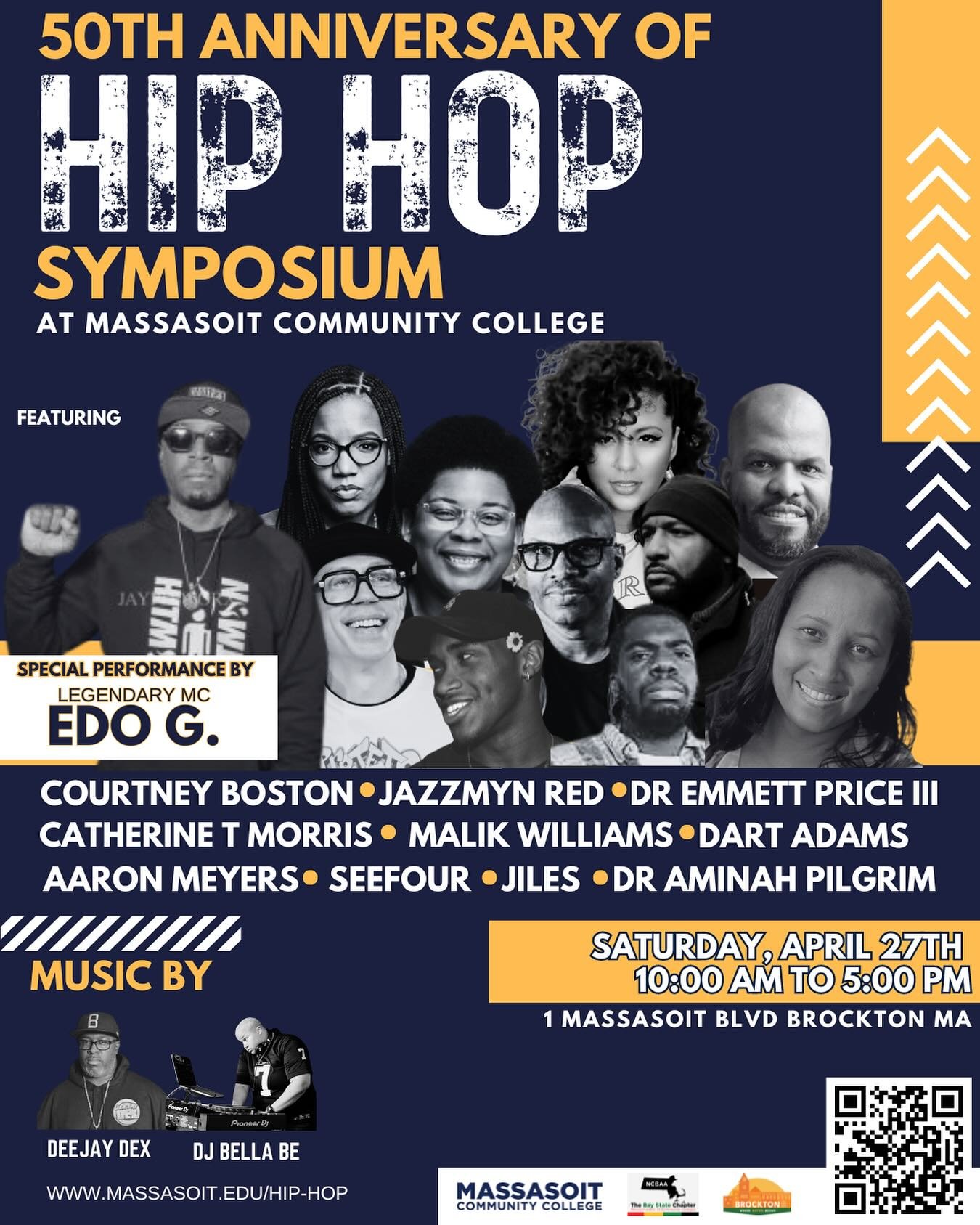 Join us on Saturday, April 27th at Massasoit&rsquo;s 50th Anniversary of Hip Hop Symposium on Massasoit&rsquo;s Brockton campus from 10 AM to 5 PM. We&rsquo;ll have music, food, panel discussions, performances, vendors, graffiti art, dance, and more!