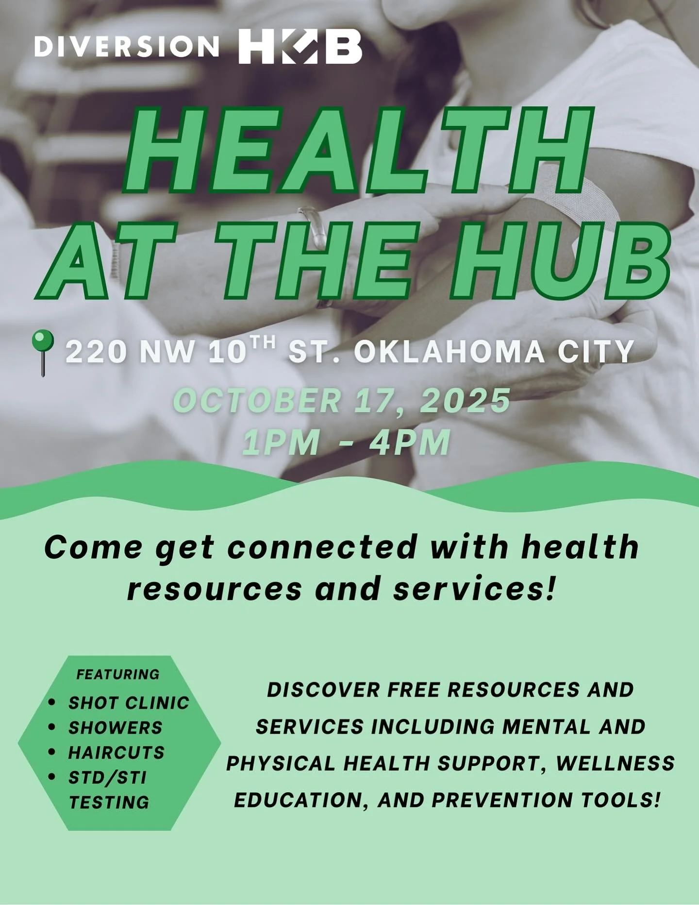 Join us on October 17th for Health at the Hub! Come connect with free health resources and services all in one place!

#DiversionHub #CommunityHealth #OKC
