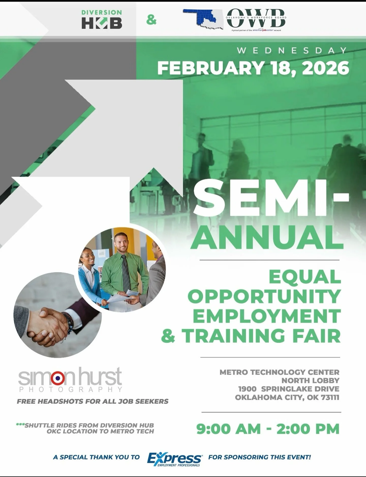 Our Semi-Annual Equal Opportunity Employment &amp; Training Fair is just around the corner! Join DHub and Oklahoma Workforce Board at Metro Technology Center North Lobby (1900 Springlake Drive) on Wednesday, February 18th from 9:00 a.m. to 2:00 p.m. 