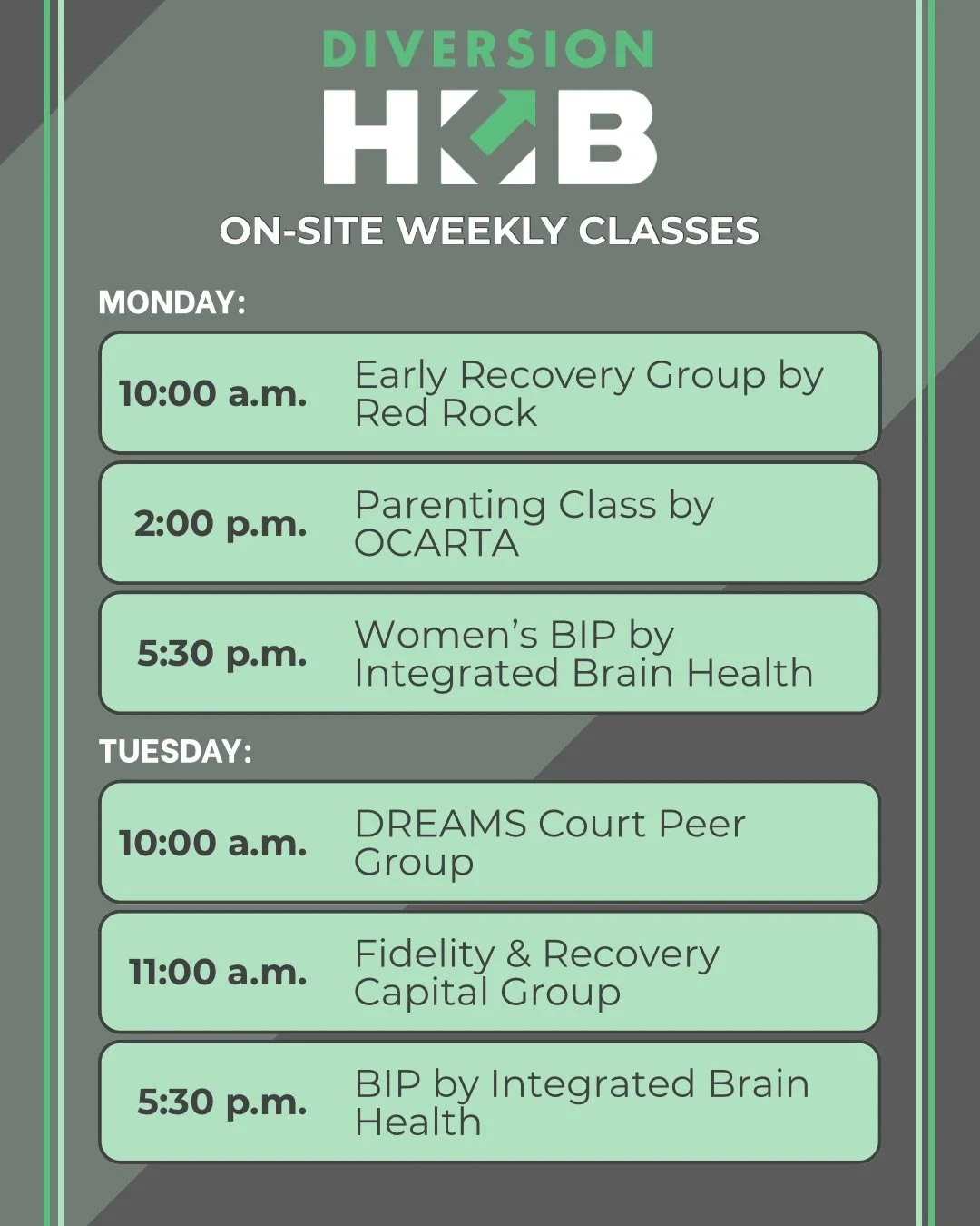Our updated class schedule is here. Take a peek at the lineup of our regularly scheduled classes!