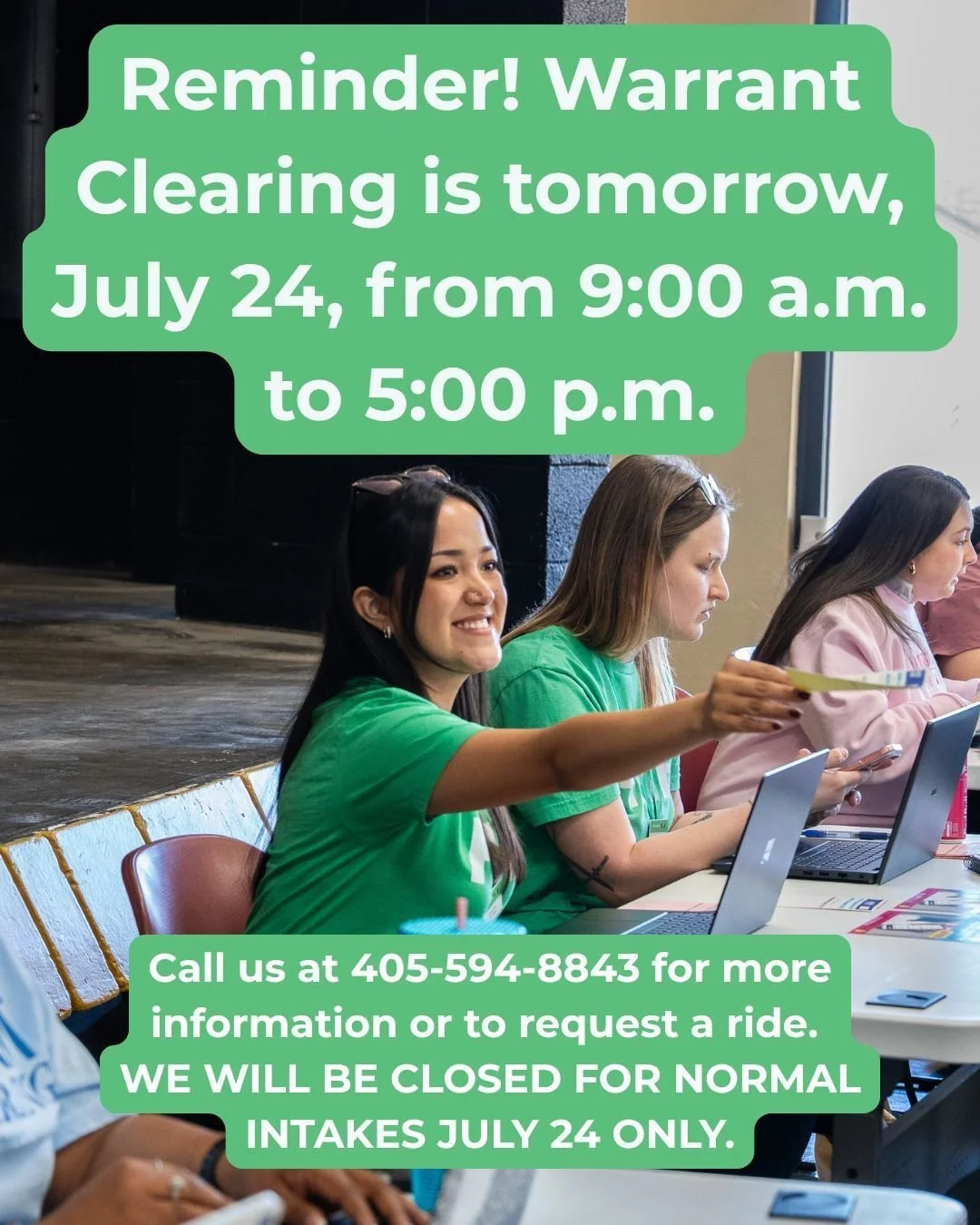 ‼️WE WILL BE CLOSED FOR NORMAL INTAKES FRIDAY, JULY 24 ONLY‼️

DHub is hosting the next Warrant Clearing event at our new facility at 1200 Linwood Blvd in Oklahoma City from 9:00 a.m. to 5:00 p.m. Clear your misdemeanor, traffic, and cost warrants an