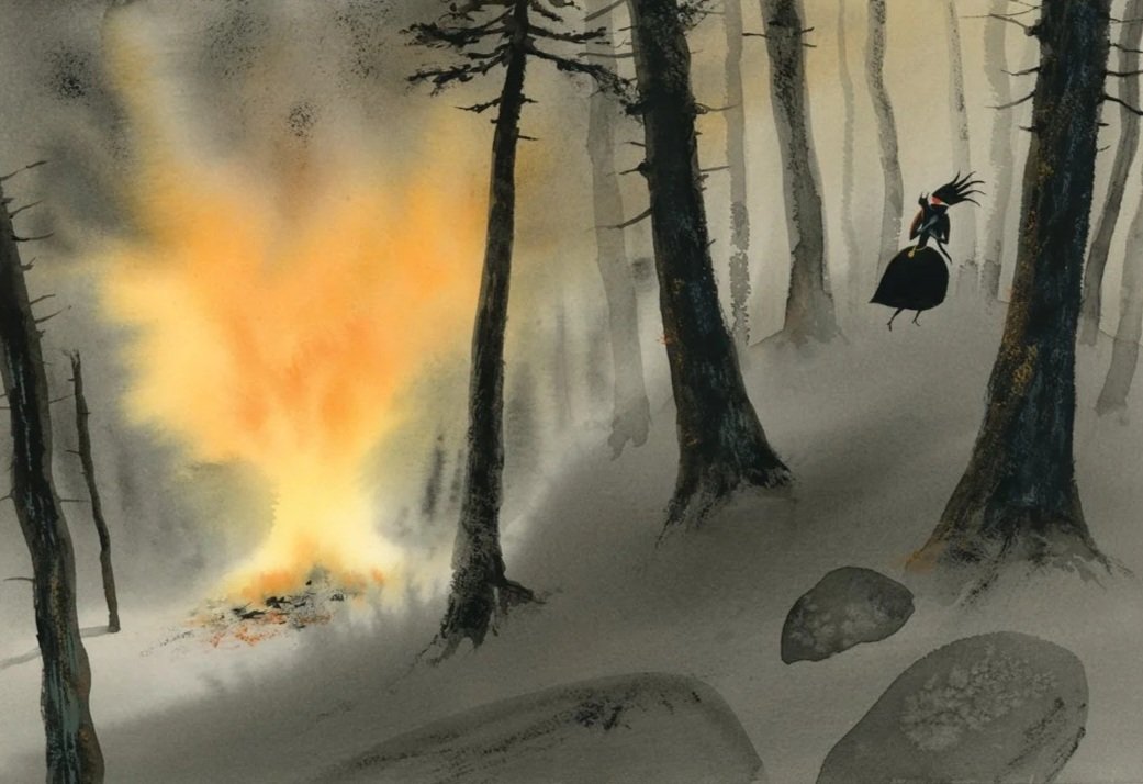 Illustration from the book Dekle in kača, written by Bojana Dimitrovski and published by Mladinska Knjiga publishing house, Slovenia 2025. Watercolor and gouache on paper.