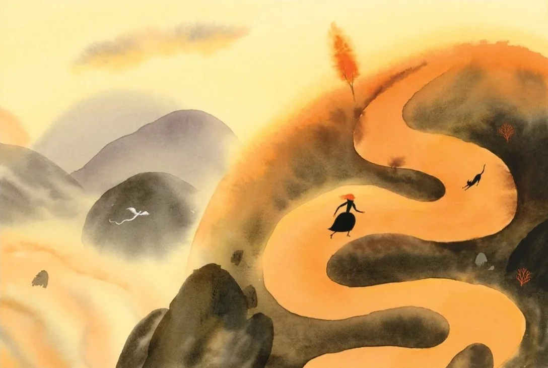 Illustration from the book Dekle in kača, written by Bojana Dimitrovski and published by Mladinska Knjiga publishing house, Slovenia 2025. Watercolor and gouache on paper.
