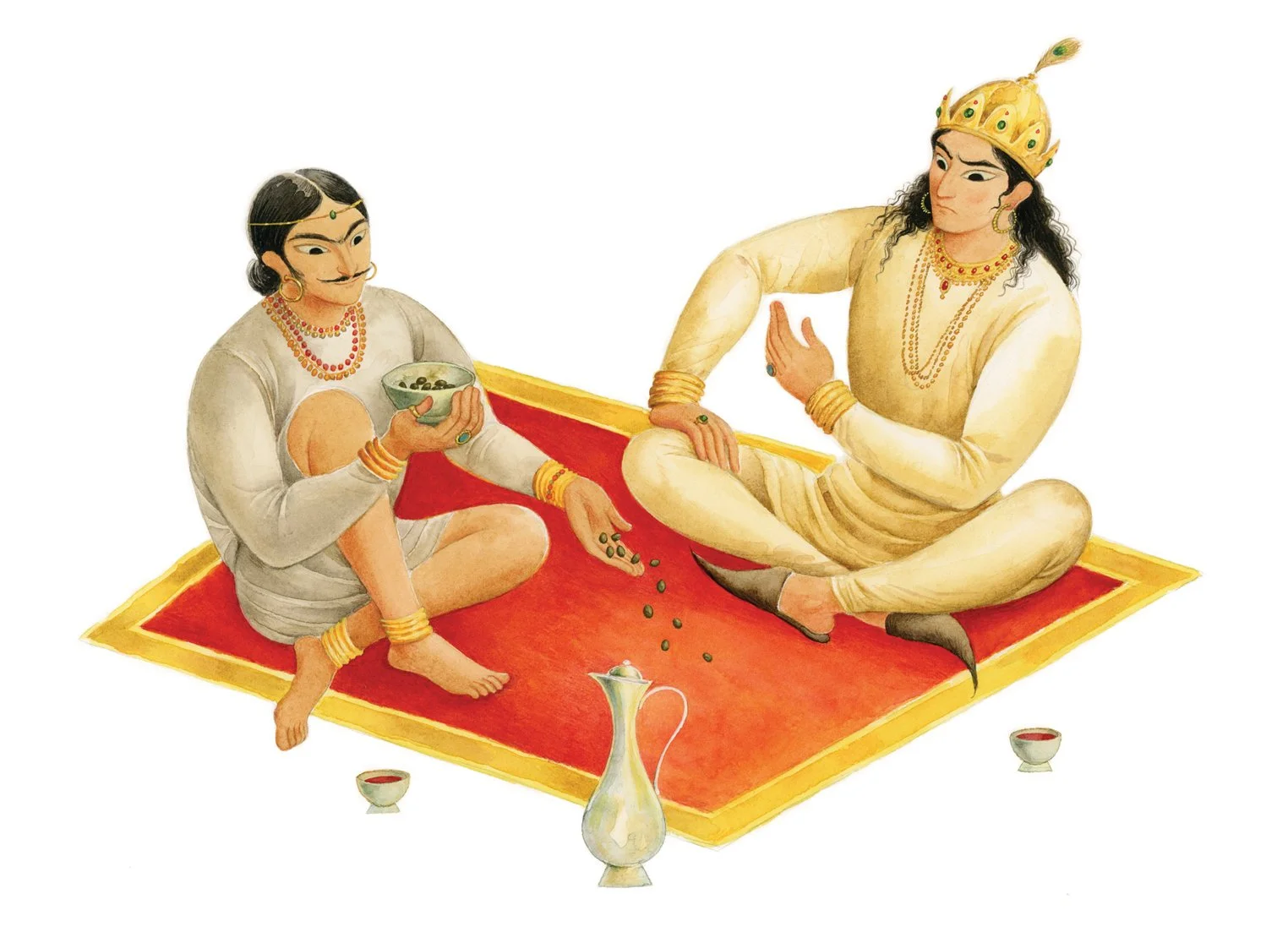 Illustration from the book Pesnitev o Nalu in Damajanti, translated from Mahabharata by Luka Repanšek and published by Sanje publishing house, Slovenia 2025. Watercolor on paper.