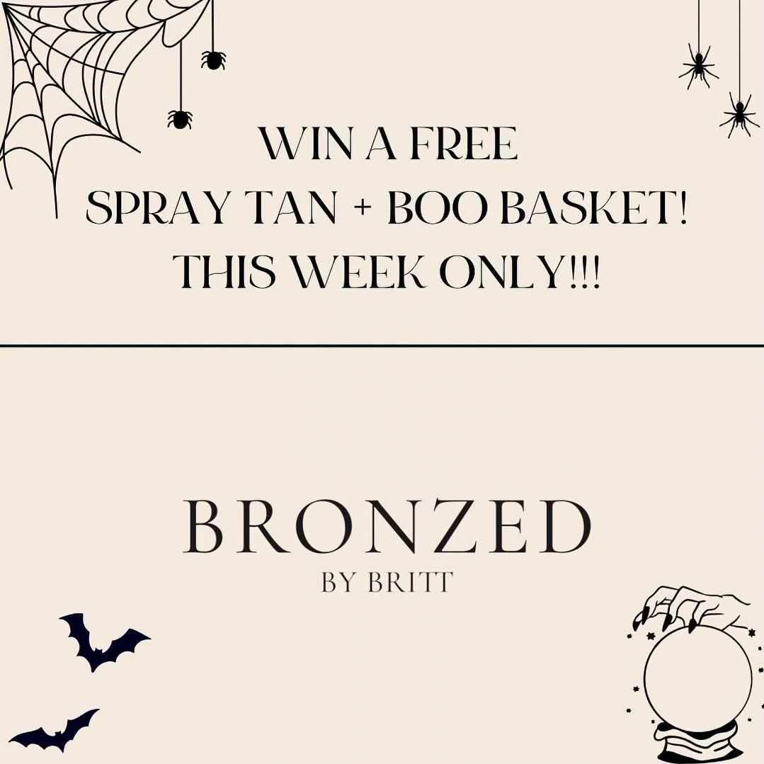 HEY BOO!!! 🧙🏽&zwj;♀️🕸️🧹🎃🦇 

ENTER TO WIN A FREE SPA SPRAY TAN + BOO BASKET THIS WEEK ONLY!!! $350+ VALUE!!! HERE&rsquo;S HOW TO WIN: 

🧙🏽&zwj;♀️MUST FOLLOW @bronzedbybrittla 

🎃 MUST TAG TWO PALE FRIENDS ON THIS POST &amp; COMMENT, &ldquo;BO