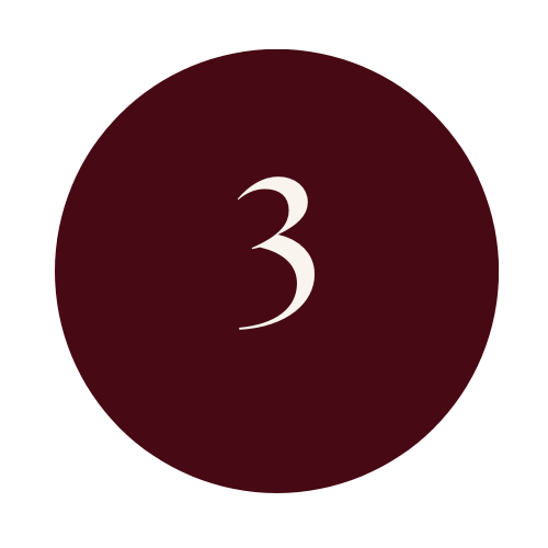 Number three on a dark red circular background with a white numeral three in the center.