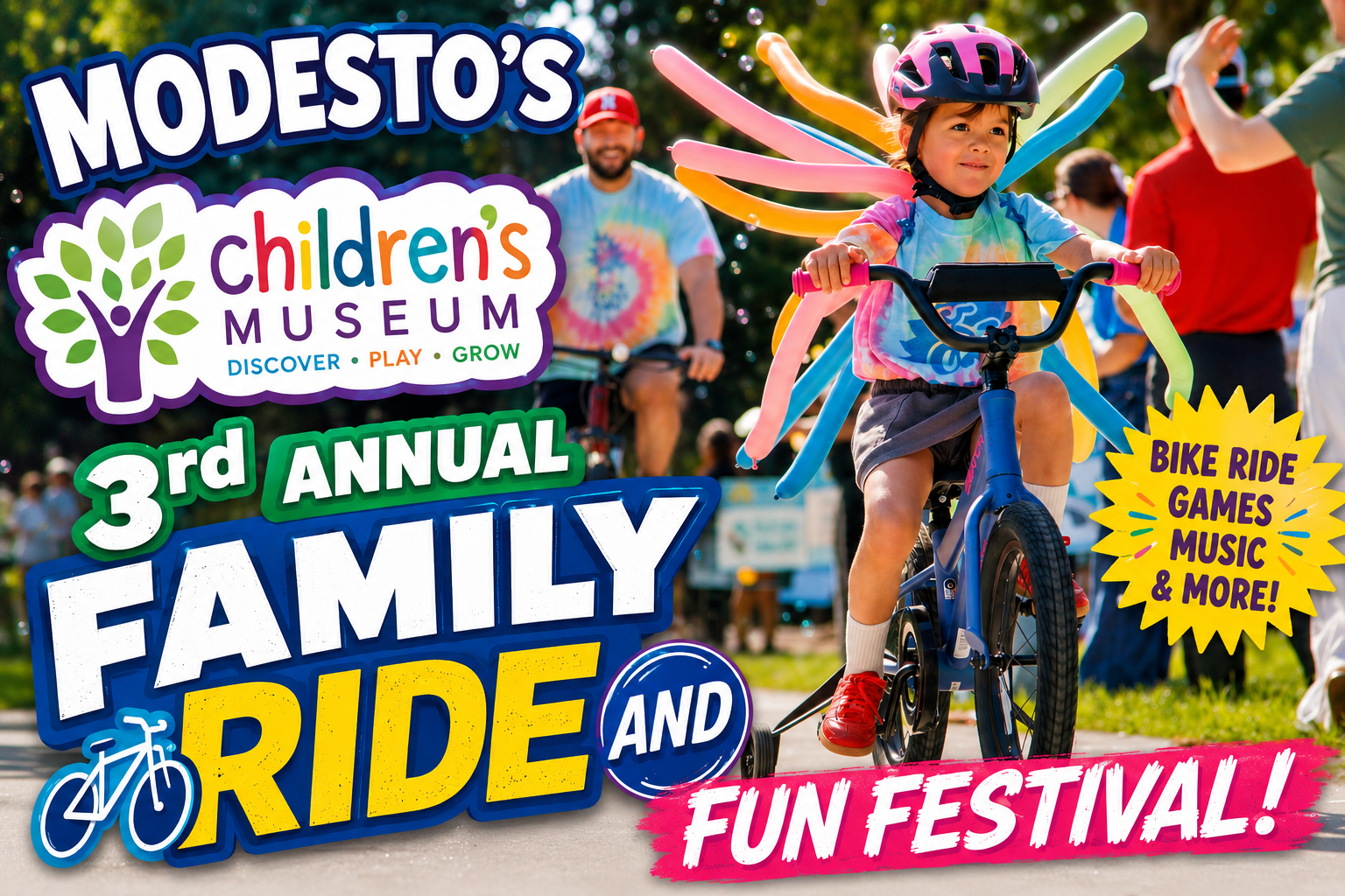       
  
      const searchread_6a204083040c71acbb099c76 = `Event
Modesto Children's Museum's 3rd annual family ride festival
May 30, 2026
Streamers, Smiles, and a 2.2-Mile Parade of Joy: The 3rd Annual MoChiMu Bike N' Trike Family Ride & Fun Festiv