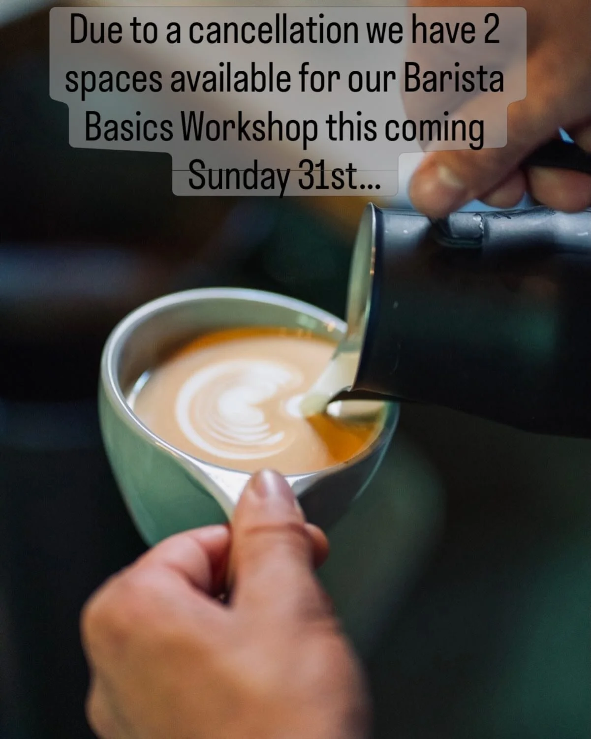 Join us for a 2-hour hands-on session designed for coffee enthusiasts, where you&rsquo;ll learn the foundations of:

&bull; Espresso recipe &amp; extraction
&bull; Milk steaming
&bull; Latte art

&pound;85pp
2&ndash;4pm

Vouchers available in-store, 
