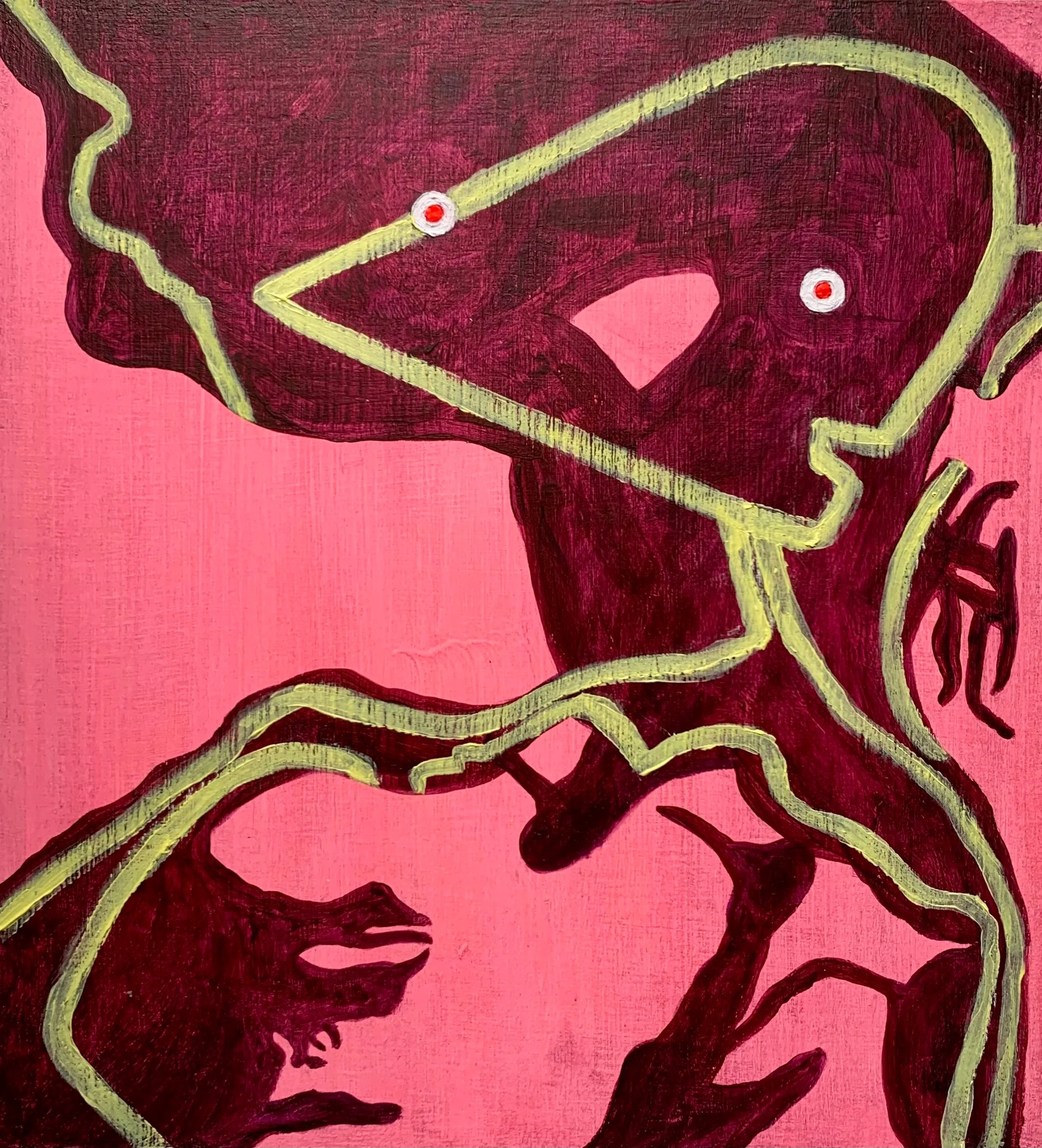 Latent Peril (2023) 
Oil and acrylic on wood
32 x 29 cm