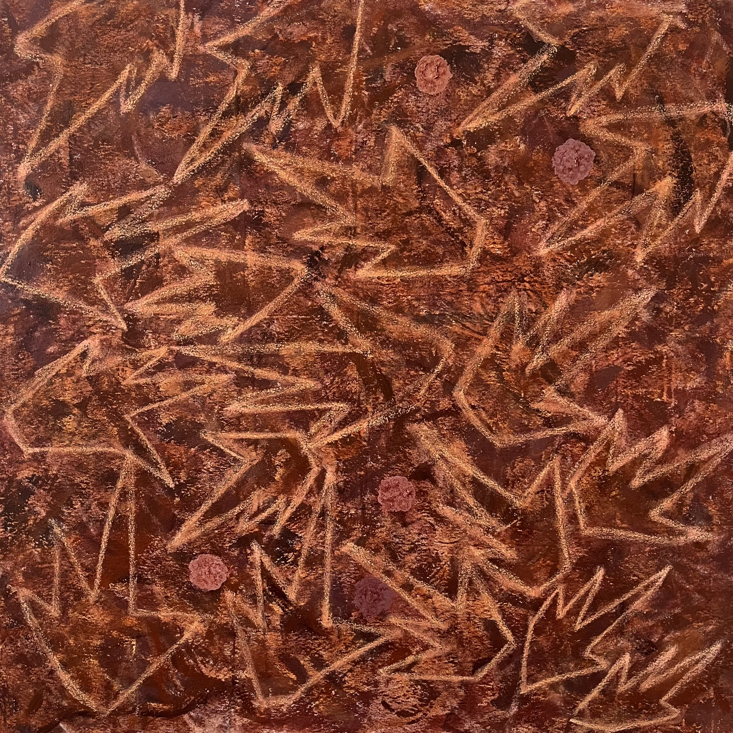 Free Range (2026)
Oil, pastel and acrylic on canvas
100 x 100 cm