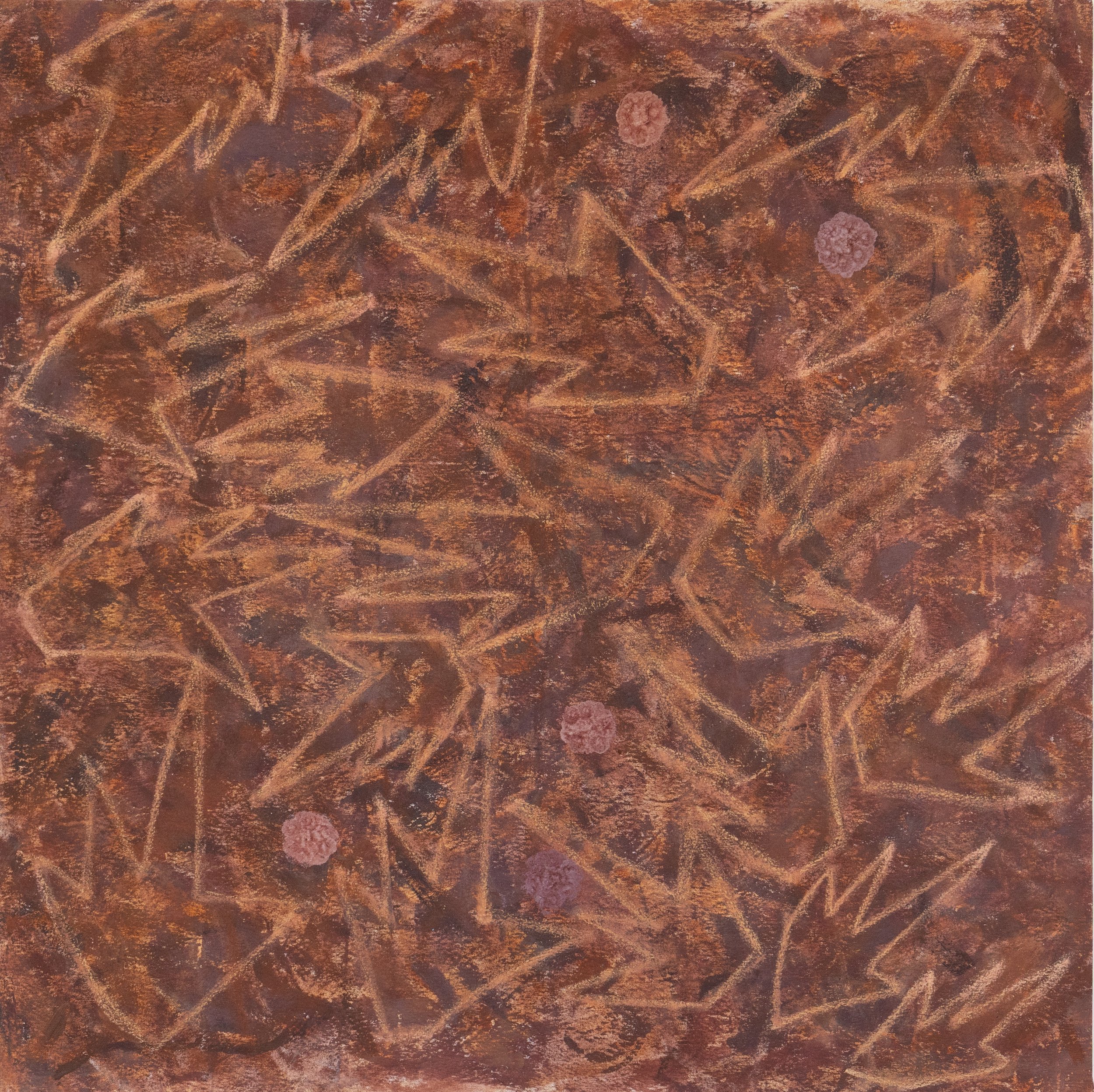Free Range (2026)
Oil, pastel and acrylic on canvas
100 x 100 cm
