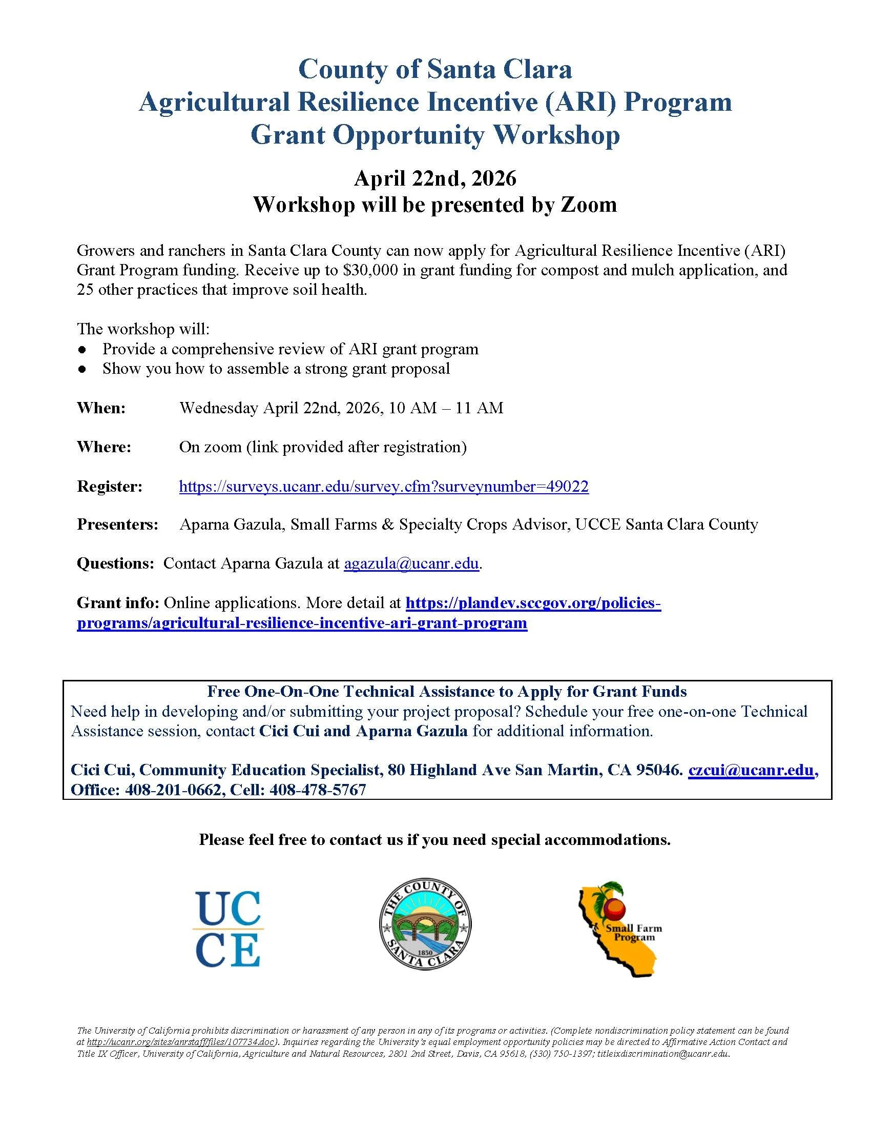 2026 Agricultural Resilience Incentive Grant Workshops