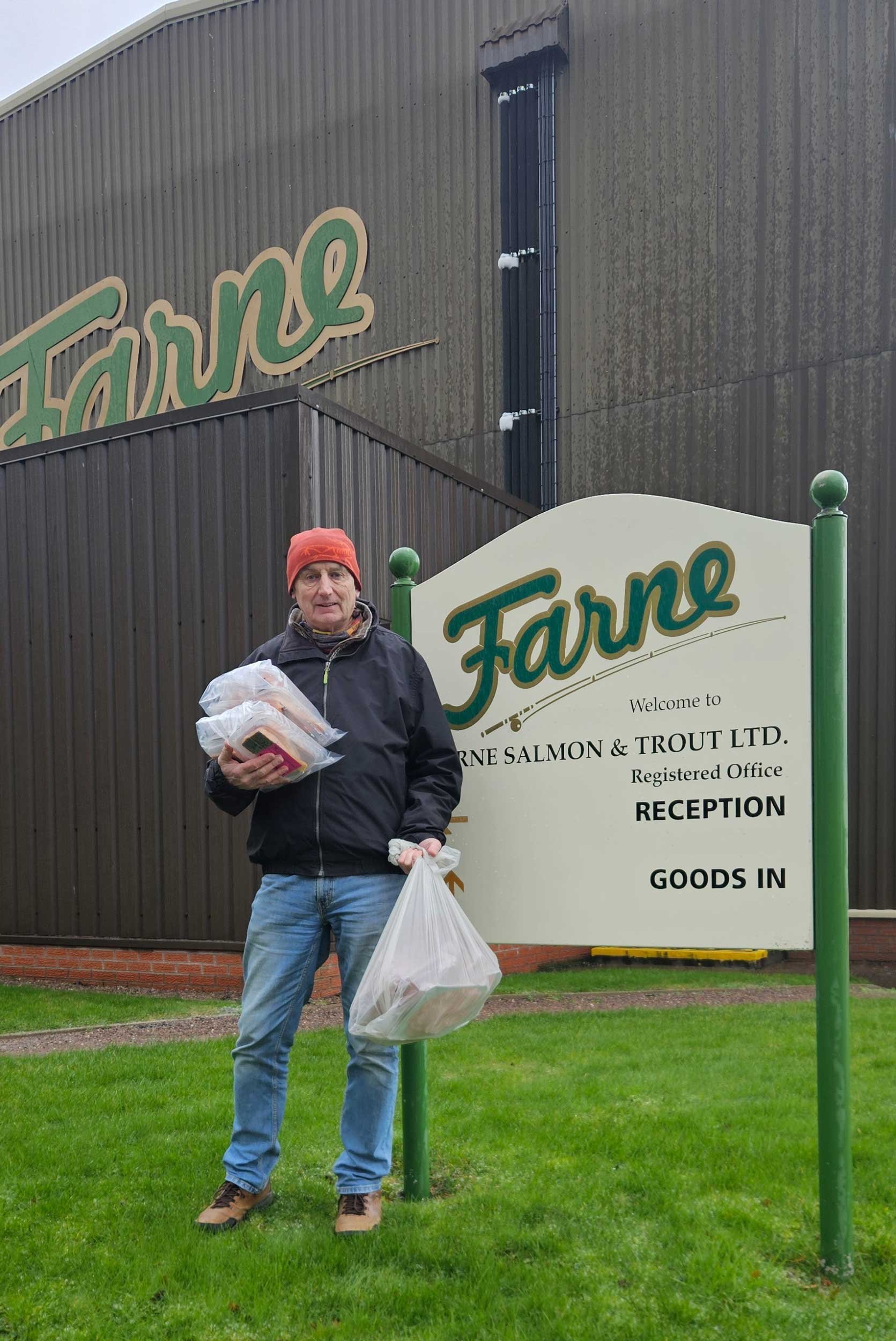 Collecting a generous donation of salmon from our sponsor, Farne Salmon & Trout