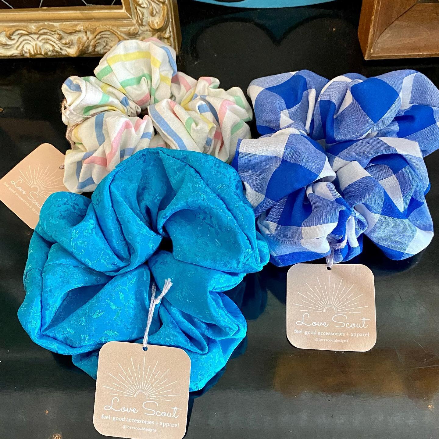 Vintage and repurposed fabric scrunchies by @lovescoutdesigns available @whitedogvintage