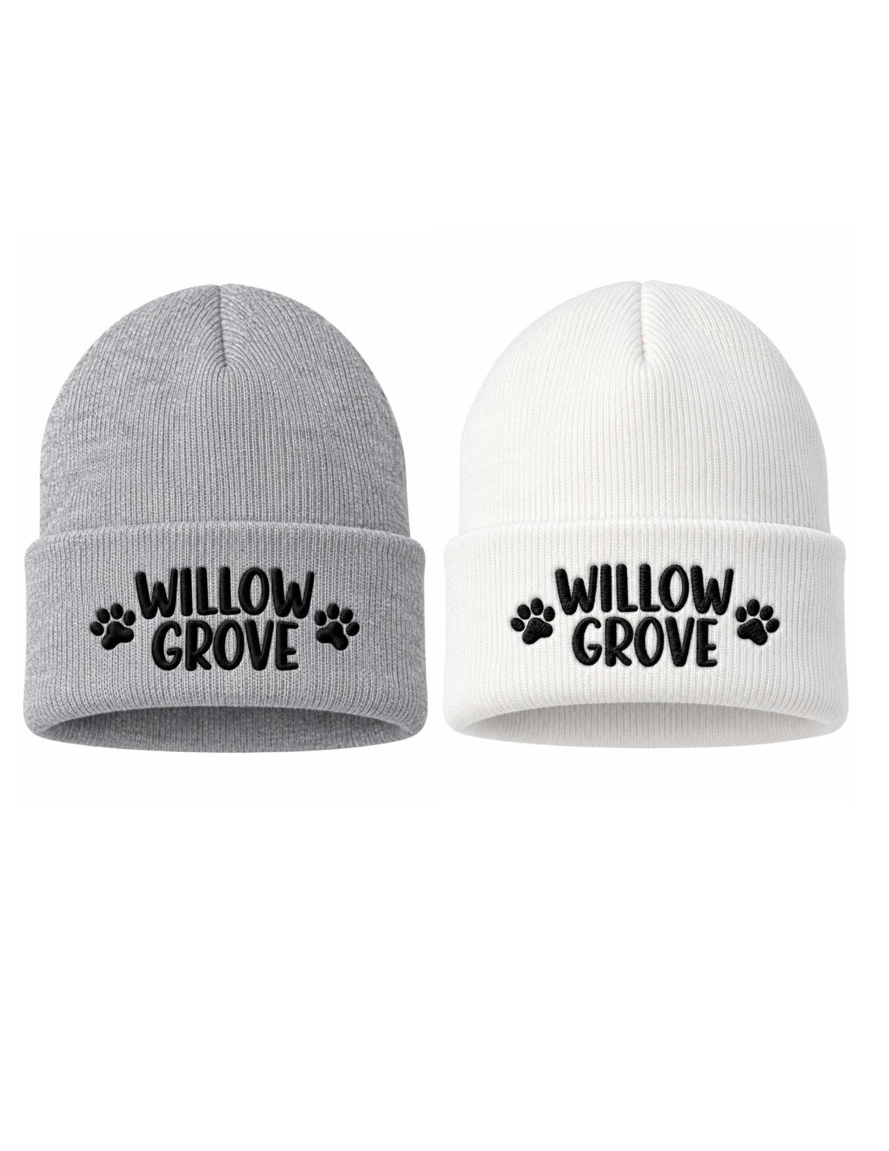 Youth and Adult One Size Embroidered Winter Hats in Black Font
