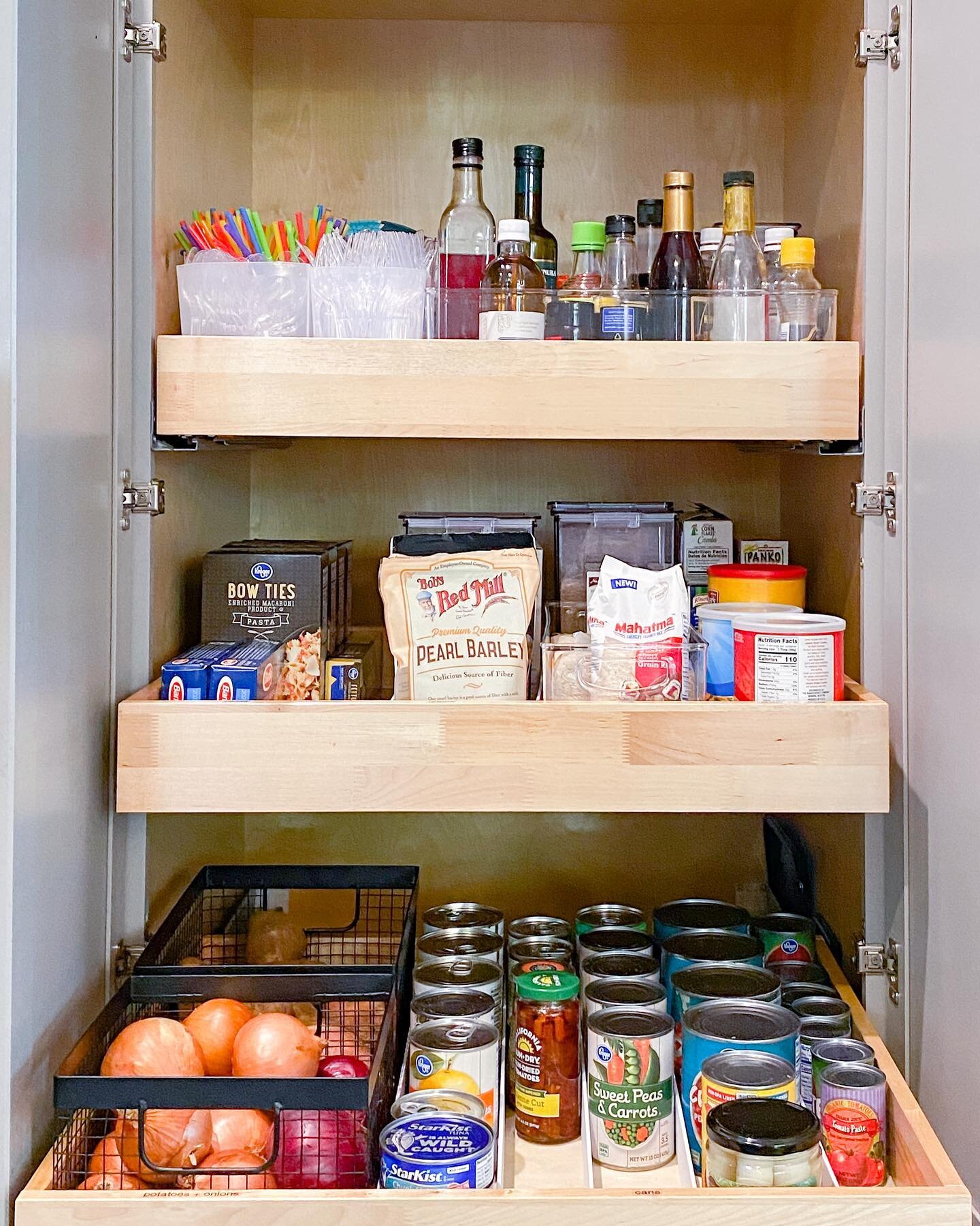 Some people are quick to bemoan a deep pantry or resign it to a dumping ground. But fear not! Pop some deep drawer bins in there, along with some dividers, and you have a beautiful, fully functioning pantry.

#pantryorganization #pantrygoals