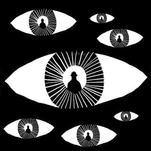 Several illustrated eyes on a black background