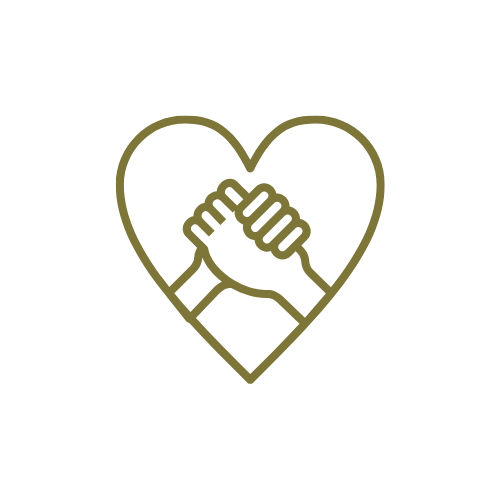 Line drawing of two hands clasped together inside a heart outline, symbolizing unity or support.