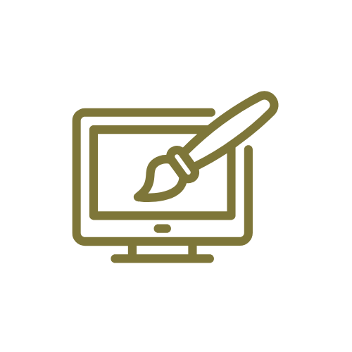 Icon of a computer monitor with a paintbrush, representing digital design or editing.