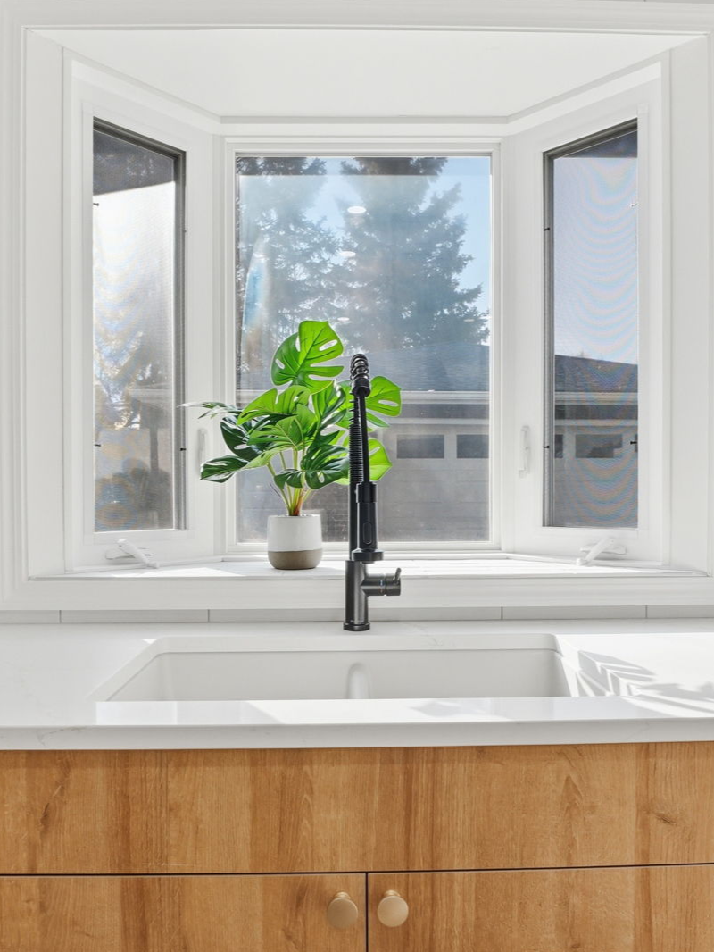 Bay window sink wall