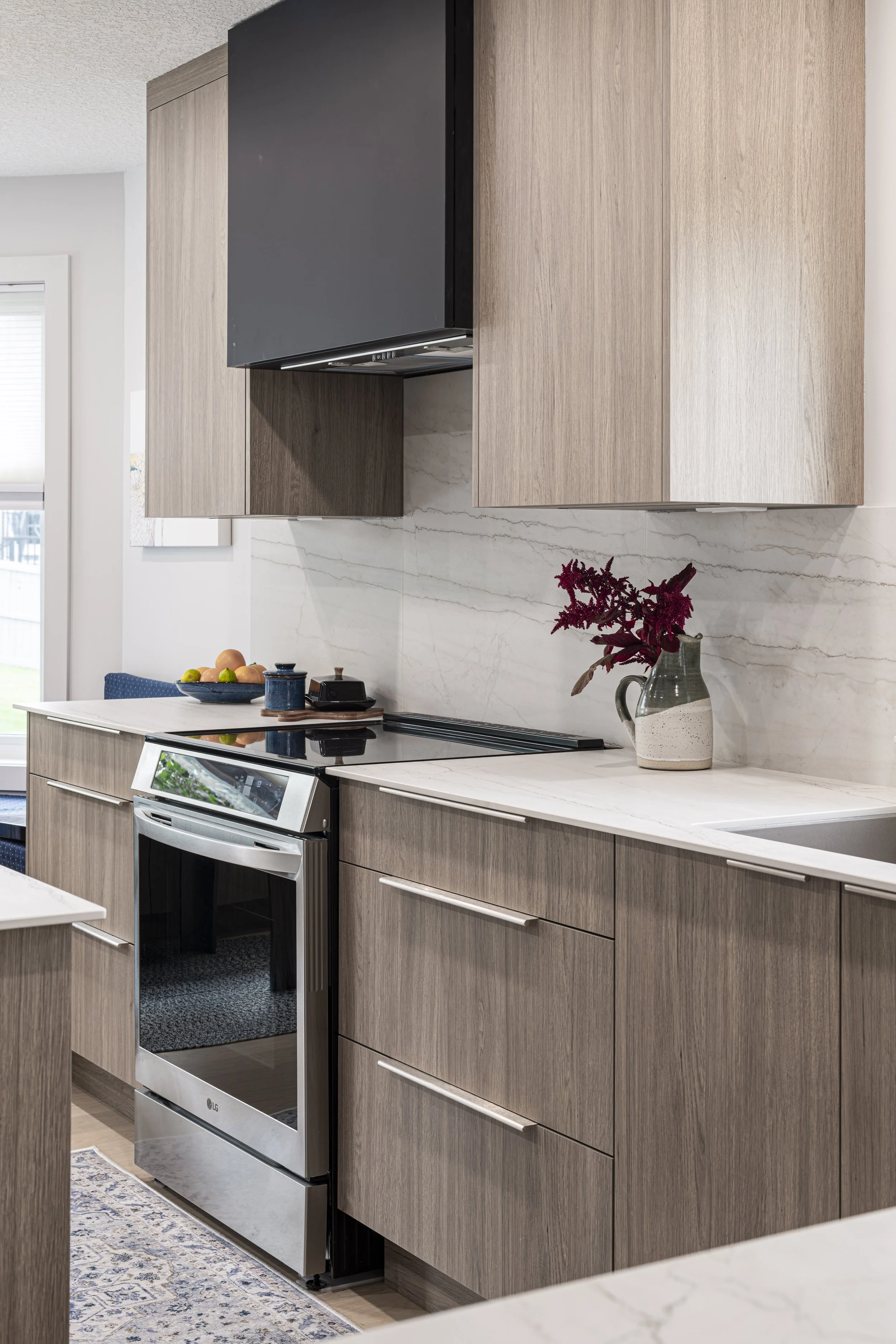 Custom Black and Woodgrain Kitchen