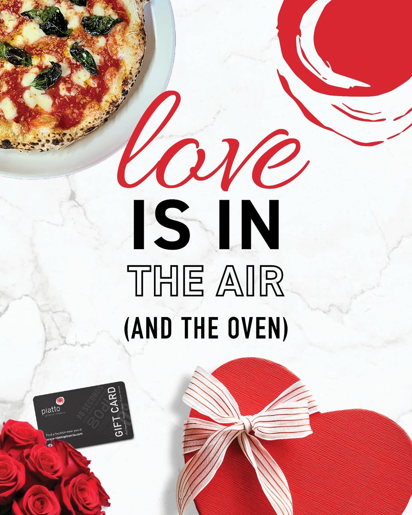 ☁️❤️🍕 Love is in the air &mdash; and the oven!
⠀⠀⠀⠀⠀⠀⠀⠀⠀
February 11&ndash;15, feel the passion with us at Piatto, where the fire&rsquo;s always on, the pizza is always hot, and you always feel the love. Join us Wednesday through Sunday for Valentin
