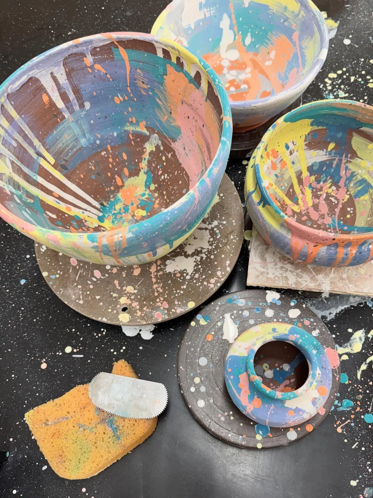 #wip Been working on my throwing and trying to keep a beginner&rsquo;s mindset. I&rsquo;m a lazy glazer but I love chaos so it usually works out. I&rsquo;ll post again once they are fired. Happy Friday!