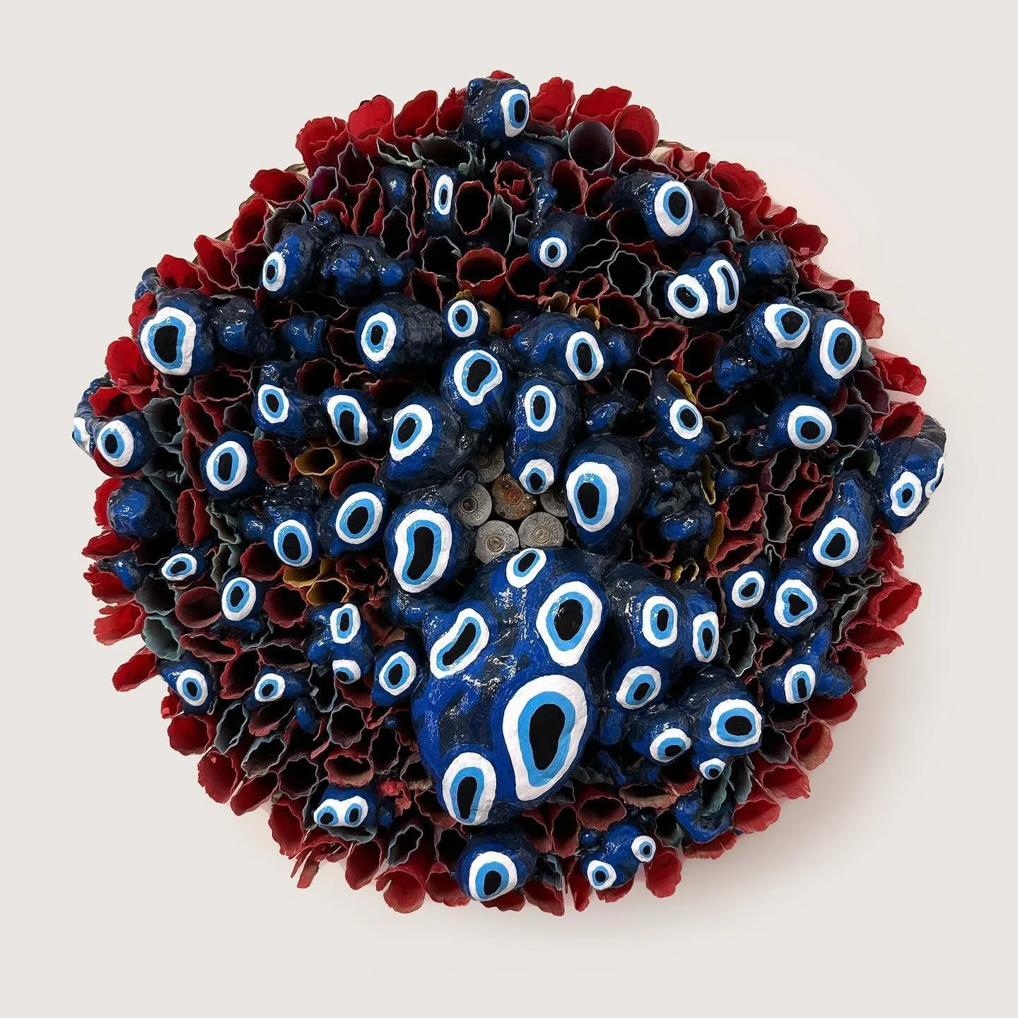 It has been over a year since that first walk in the Nevada desert when we found piles of shotgun shells in an outcropping of rare native plants. I&rsquo;m so happy that this piece is finally hanging in a public space at @rtiashow this weekend.

Come