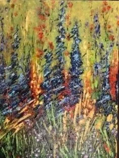 Bourdeaux, Sandra, "Delphinium", Acrylic. 11X 14. $300.