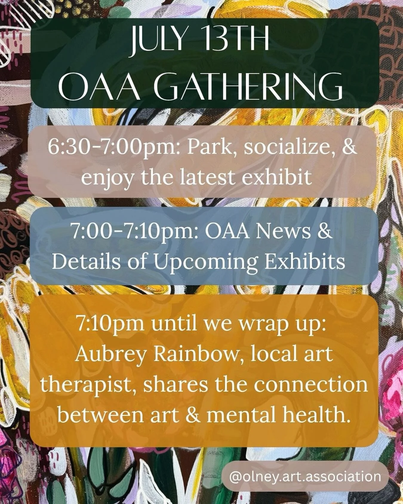 Don&rsquo;t forget!

This upcoming Monday evening, July 13th, is our next Olney Art Association member meeting @beachkraftgallery.

We hope to see you there! 

#olneymd #mocomd #marylandart #olneyartassociation  #olney