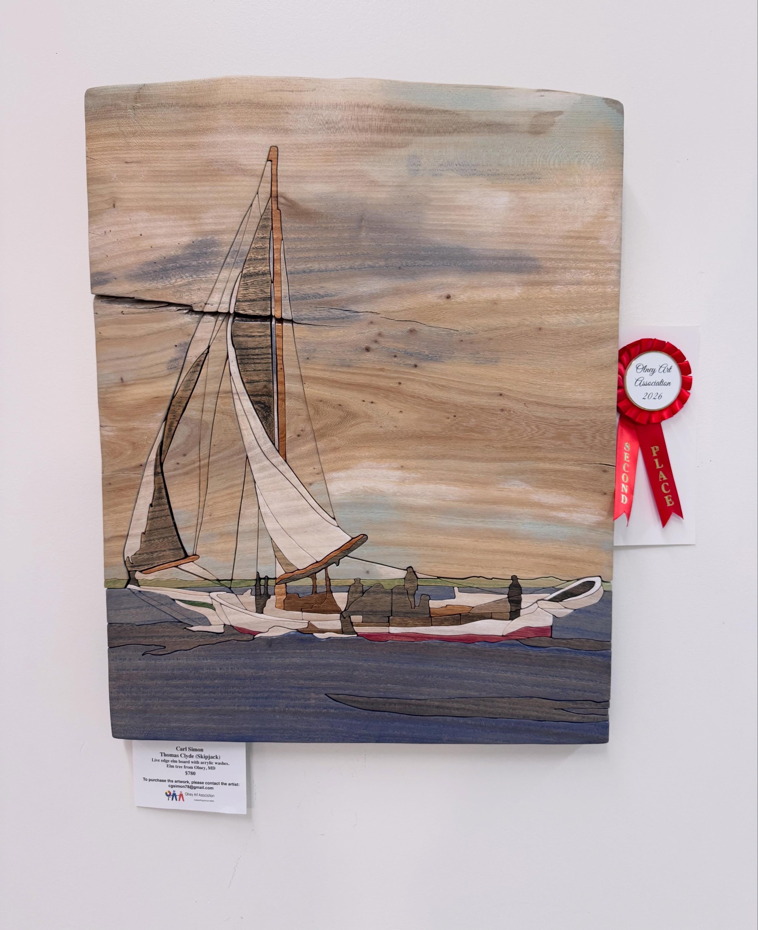 Congratulations to Carl Simon (@carlsimplearts) for being awarded second place at OAA&rsquo;s 2026 Juried Group Exhibit. 🥈

This beautiful acrylic wash on live edge elm was made with wood sourced from a local Olney elm tree. 

#marylandart #maryland