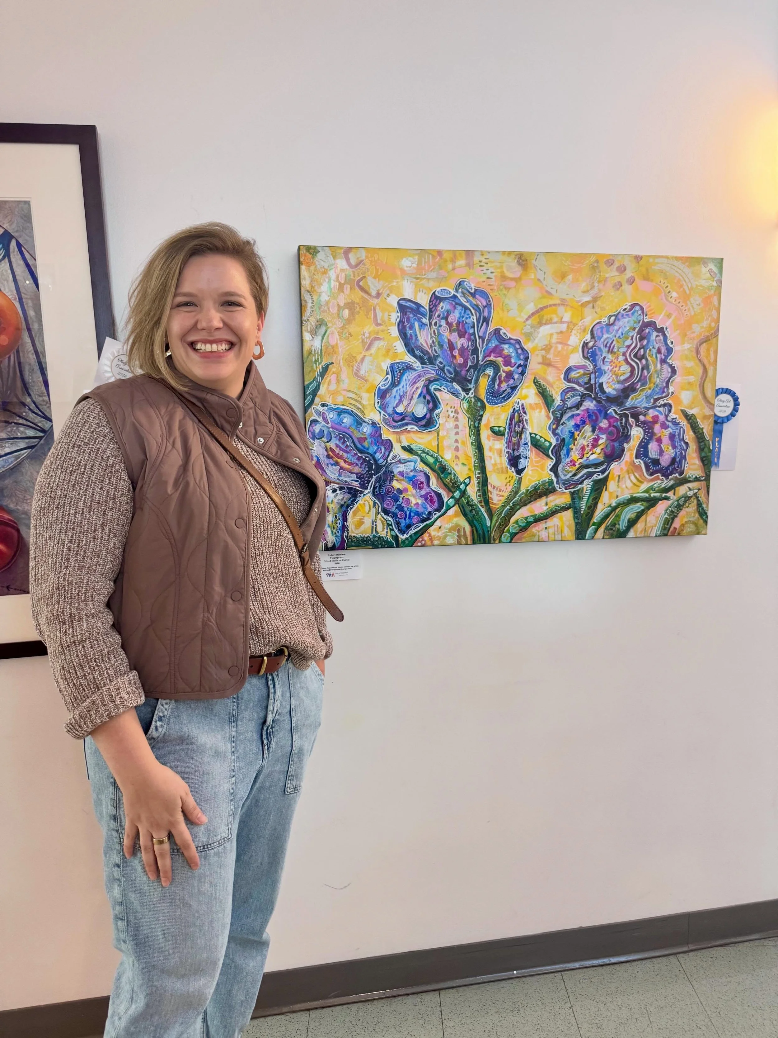 Congratulations to Aubrey Rainbow (@arainbowarttherapy) for being awarded first place at OAA&rsquo;s 2026 Juried Group Exhibit. 🥇

This mixed media painting, titled &ldquo;Iris, Fingerprints,&rdquo; includes a few sneaky fingerprints from her toddle