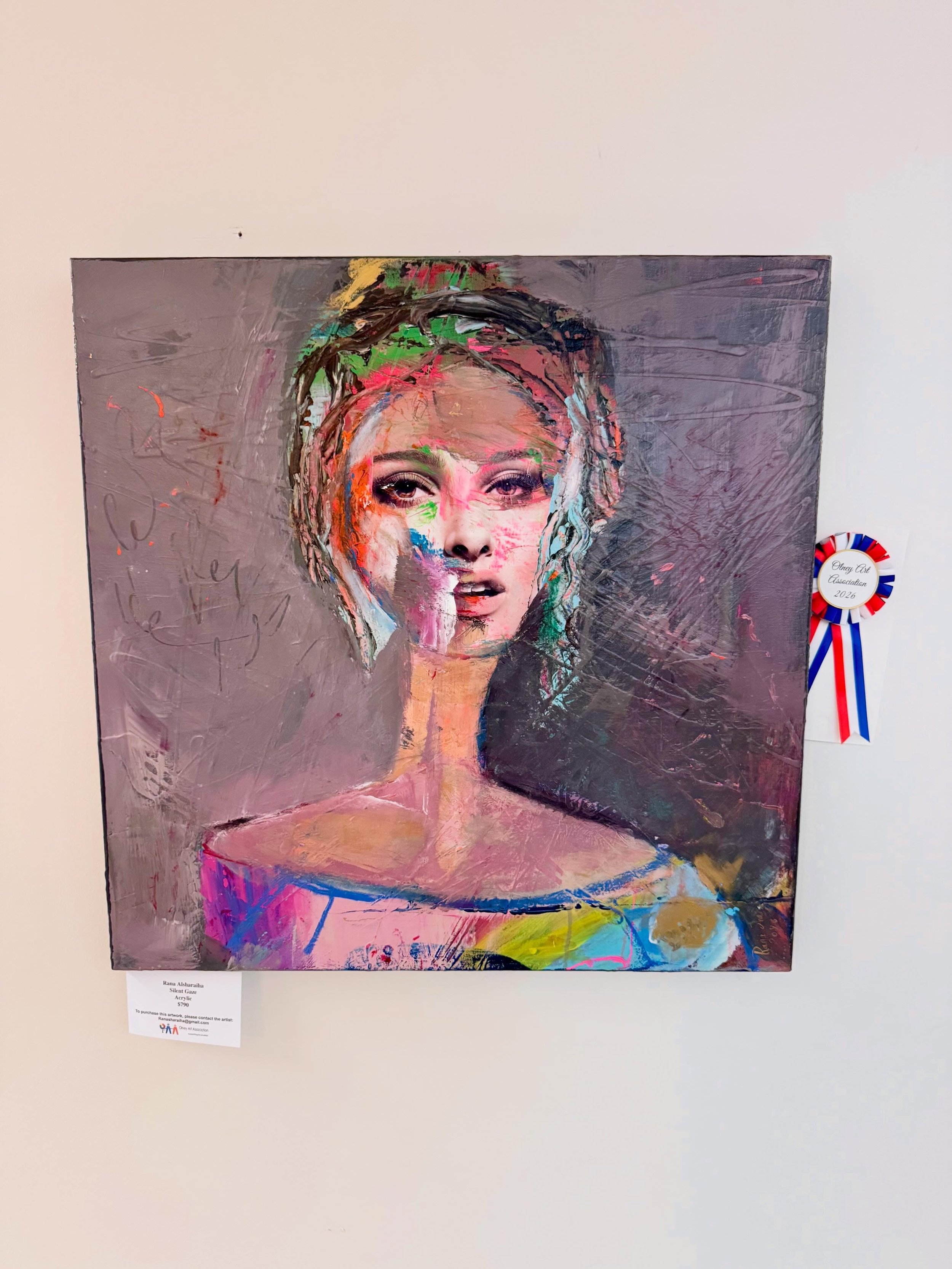 We can&rsquo;t stop sharing the art from OAA&rsquo;s current exhibition because it&rsquo;s just so good! 

This acrylic painting is &ldquo;Silent Gaze&rdquo; by @ranasharaiha.

See it at Damascus Community Rec Center through the end of November. 

#m
