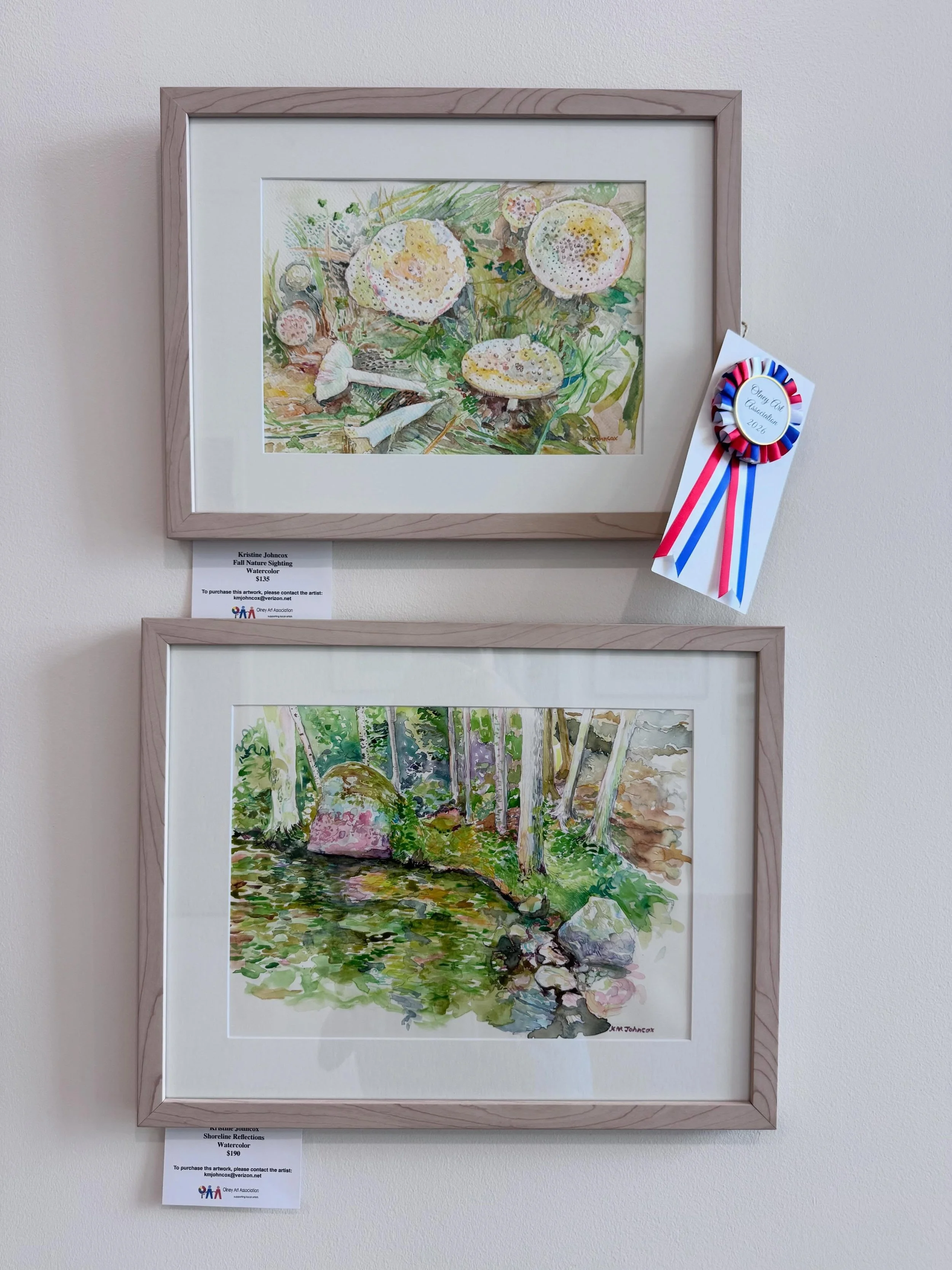 Another honorable mention from our current show!

Watercolor &ldquo;Fall Nature Sighting&rdquo; (top) by OAA member and treasurer Kristine Johncox (@kris_johncox ).

Congrats, Kris! 

#olneymd #marylandart #mocomd #naturewatercolor #damascusmd