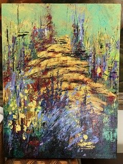 Bourdeaux, Sandra, "Yellow Yarrow",  acrylic. 12X 16  $300.