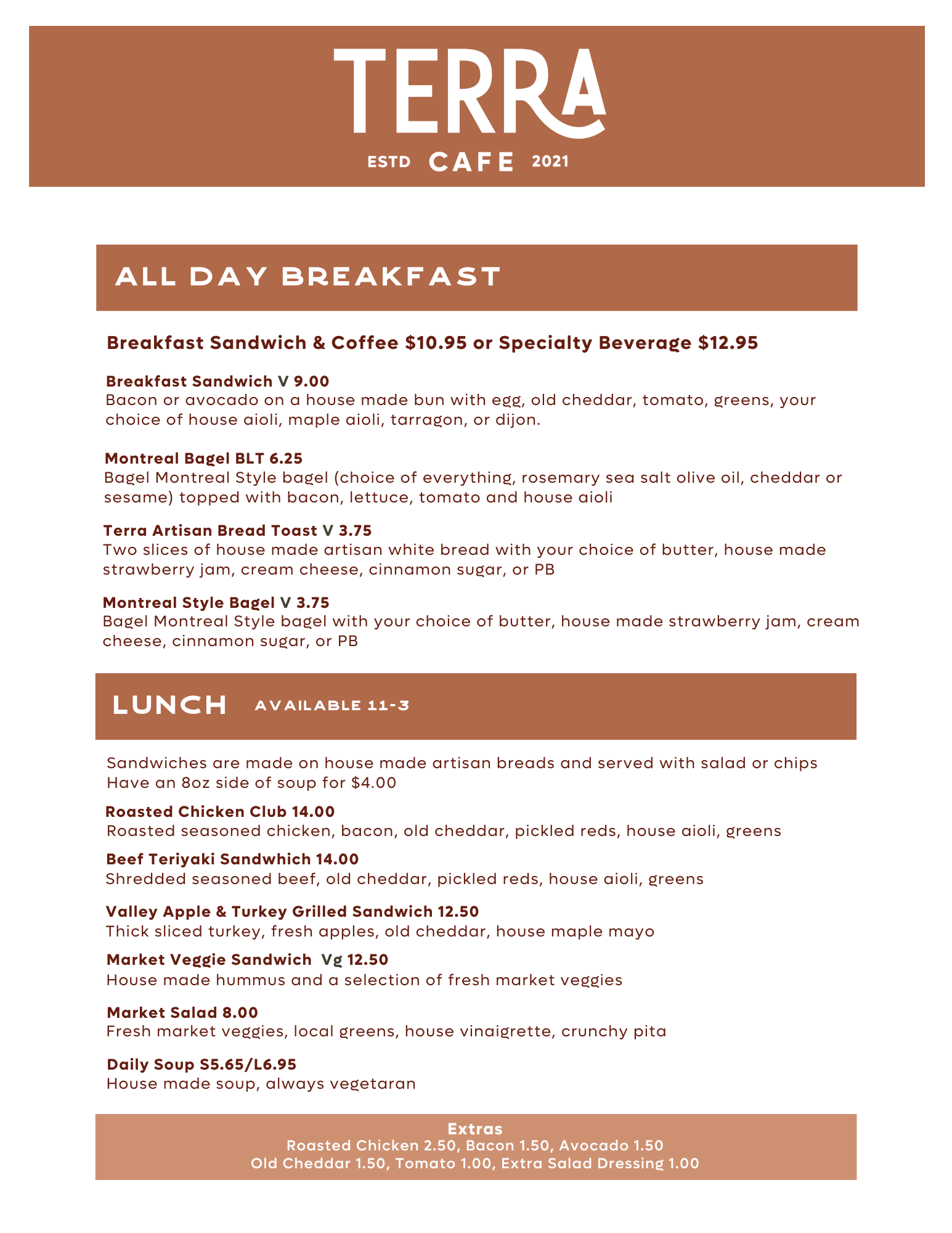 The Kitchen Menu — Terra Cafe