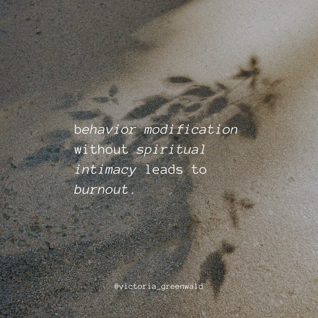 If you're constantly trying to transform into Christlikeness without being in an intimate relationship with Him first,⁠
⁠
you're going to be so exhausted.⁠
⁠
Behavior modification without spiritual formation leads to burnout. ⁠
⁠
Doing without Being.