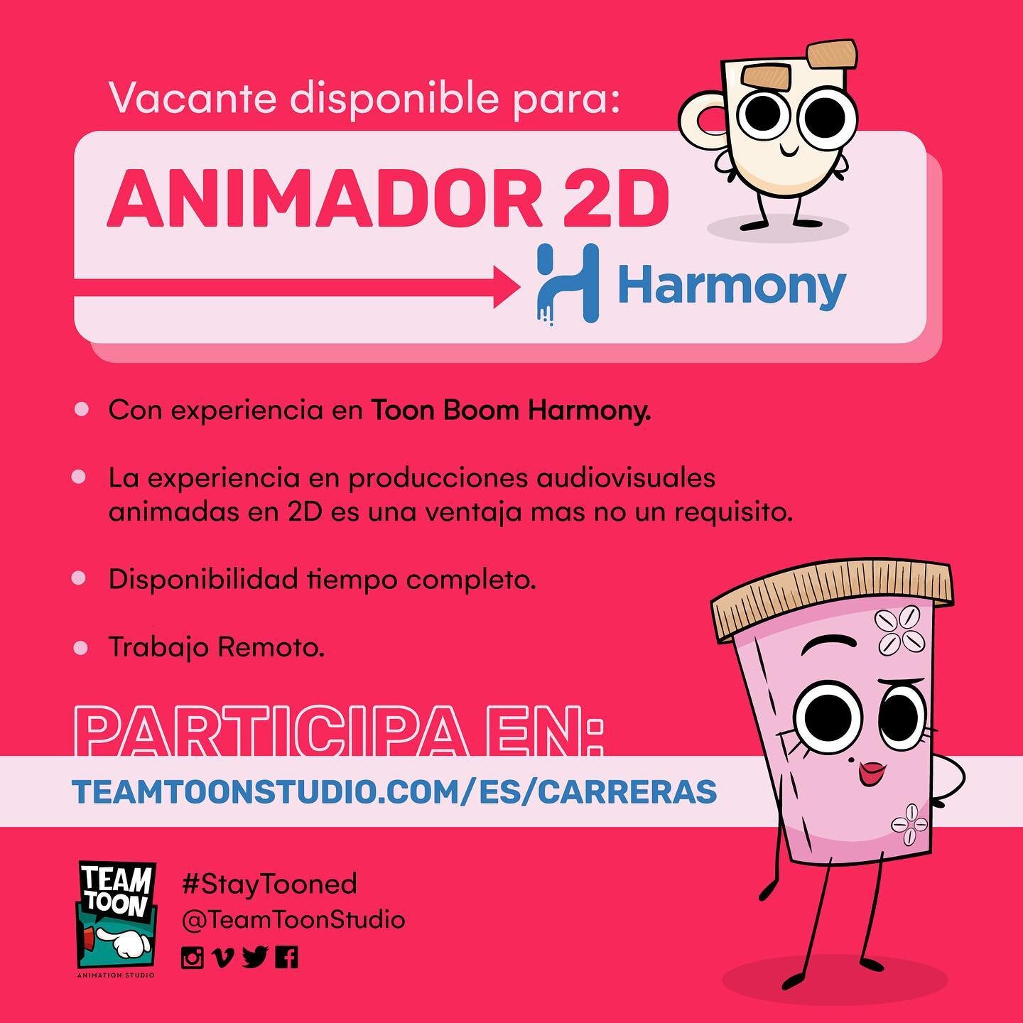 Buscamos animadores 2D con experiencia para una pr&oacute;xima serie de TV (la experiencia profesional en una producci&oacute;n de animaci&oacute;n es una ventaja mas no un requisito). El proyecto ser&aacute; animado usando el software Harmony Toon B